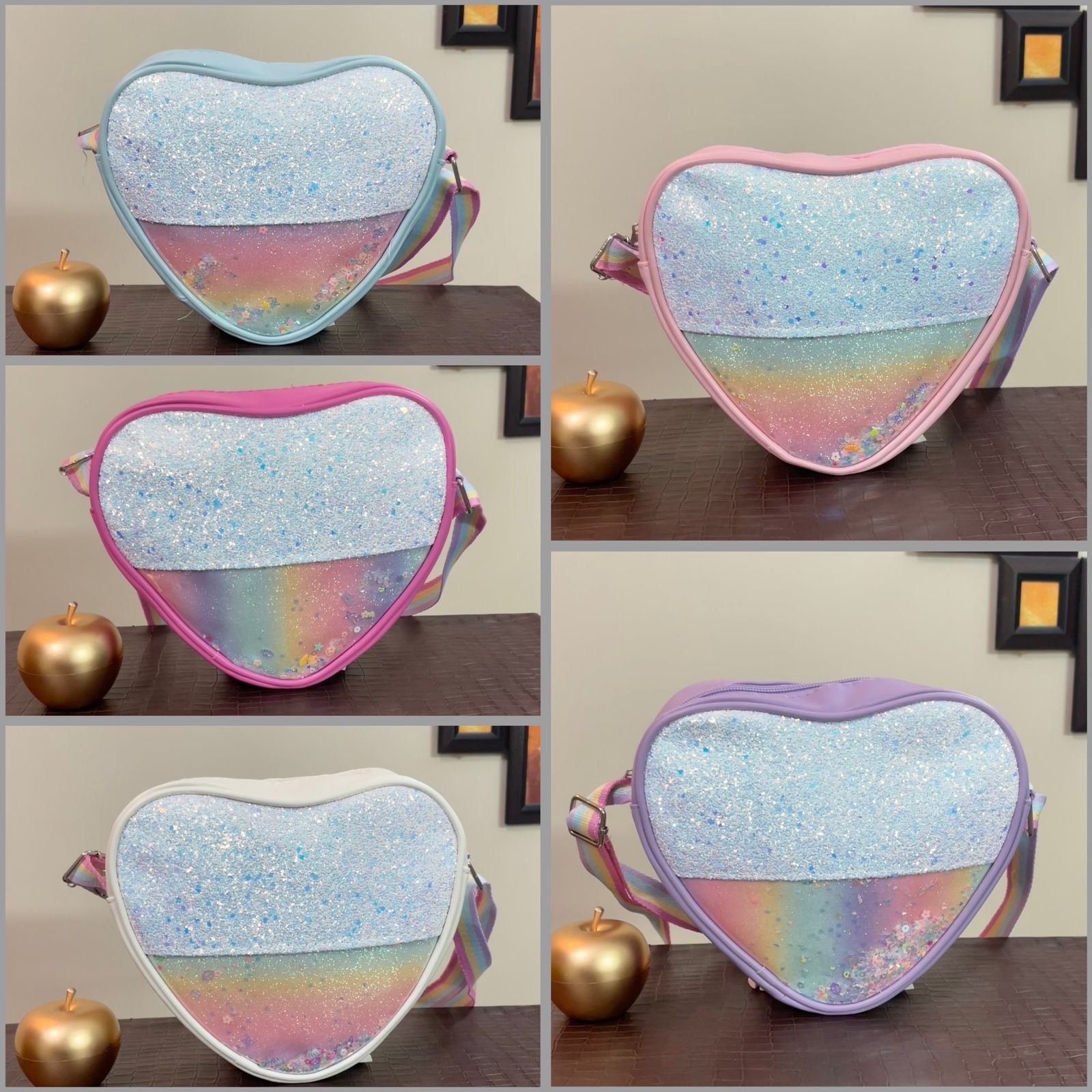 Little Girls Sparkling Heart Crossbody Shoulder Bag