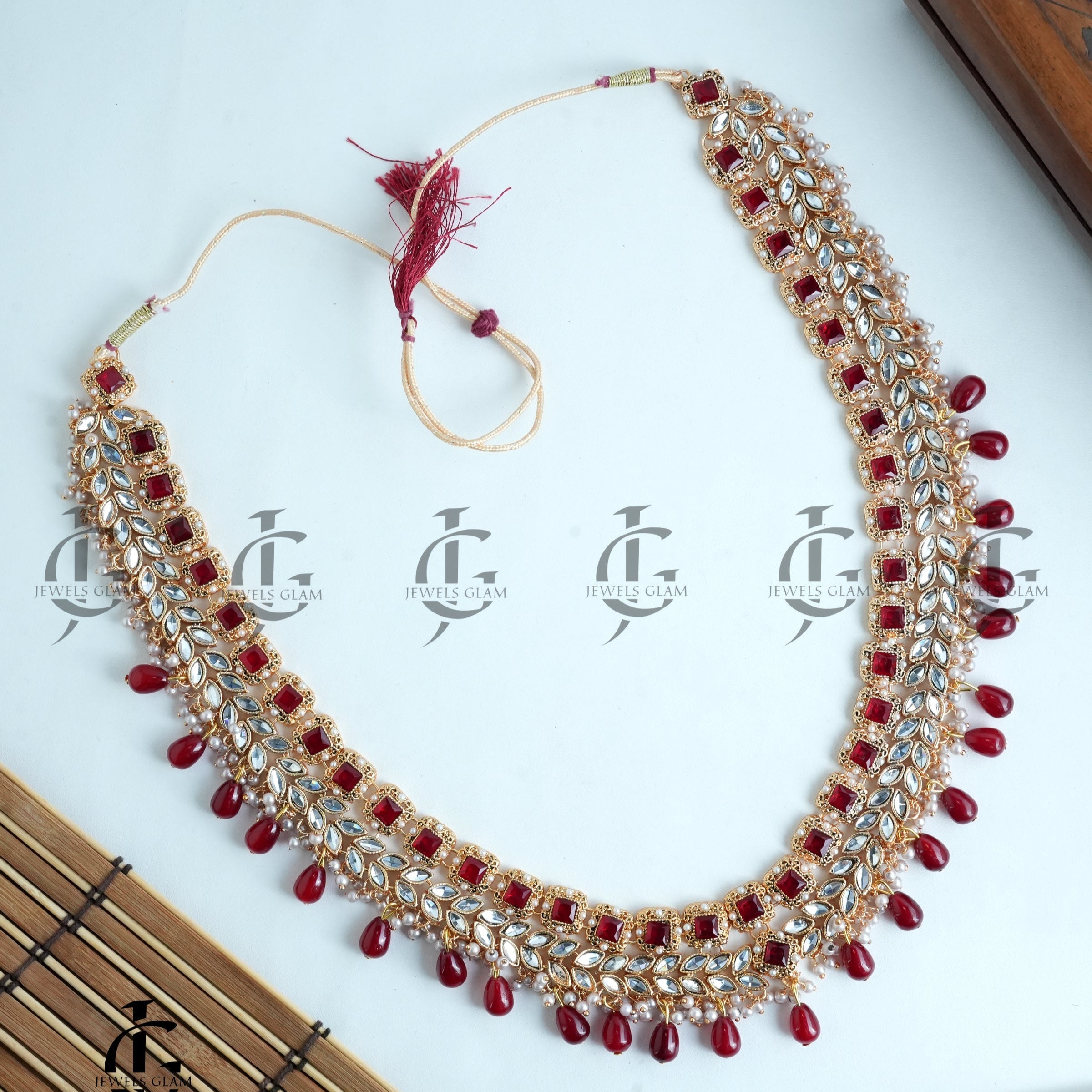 Regal Ruby Kundan Pearl Mala