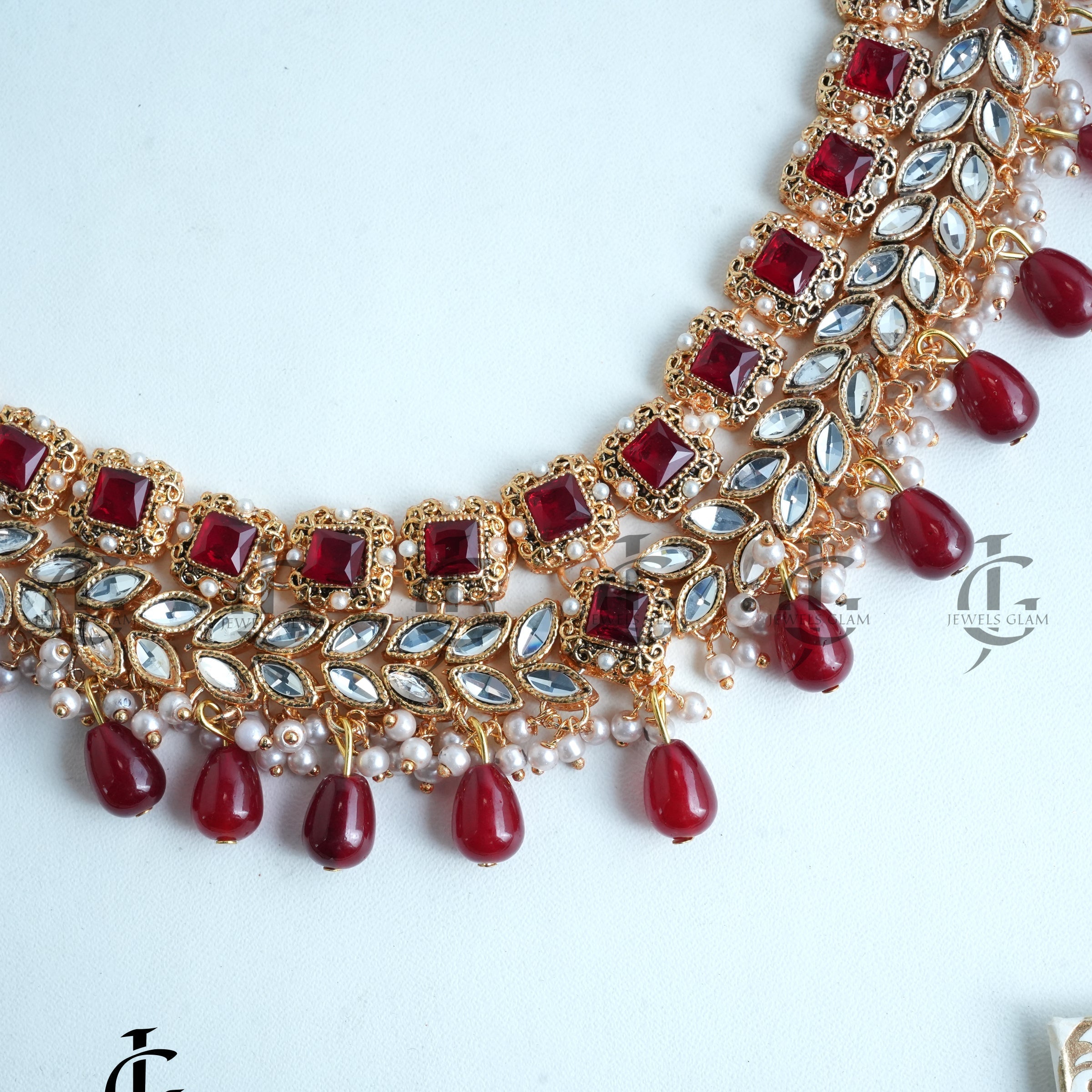 Regal Ruby Kundan Pearl Mala