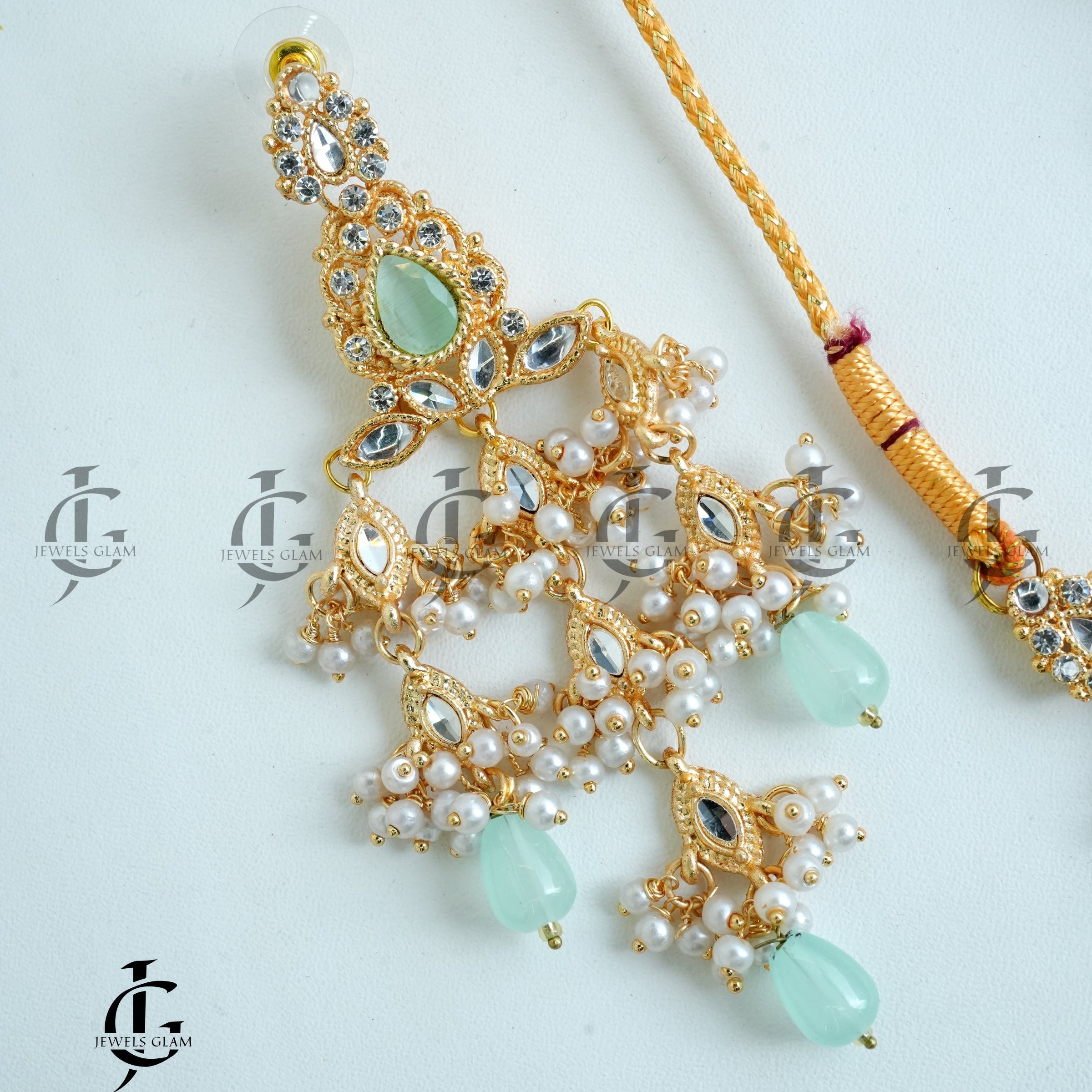 Golden Pearl & Mint Kundan Bridal Jewelry Set – Regal Elegance