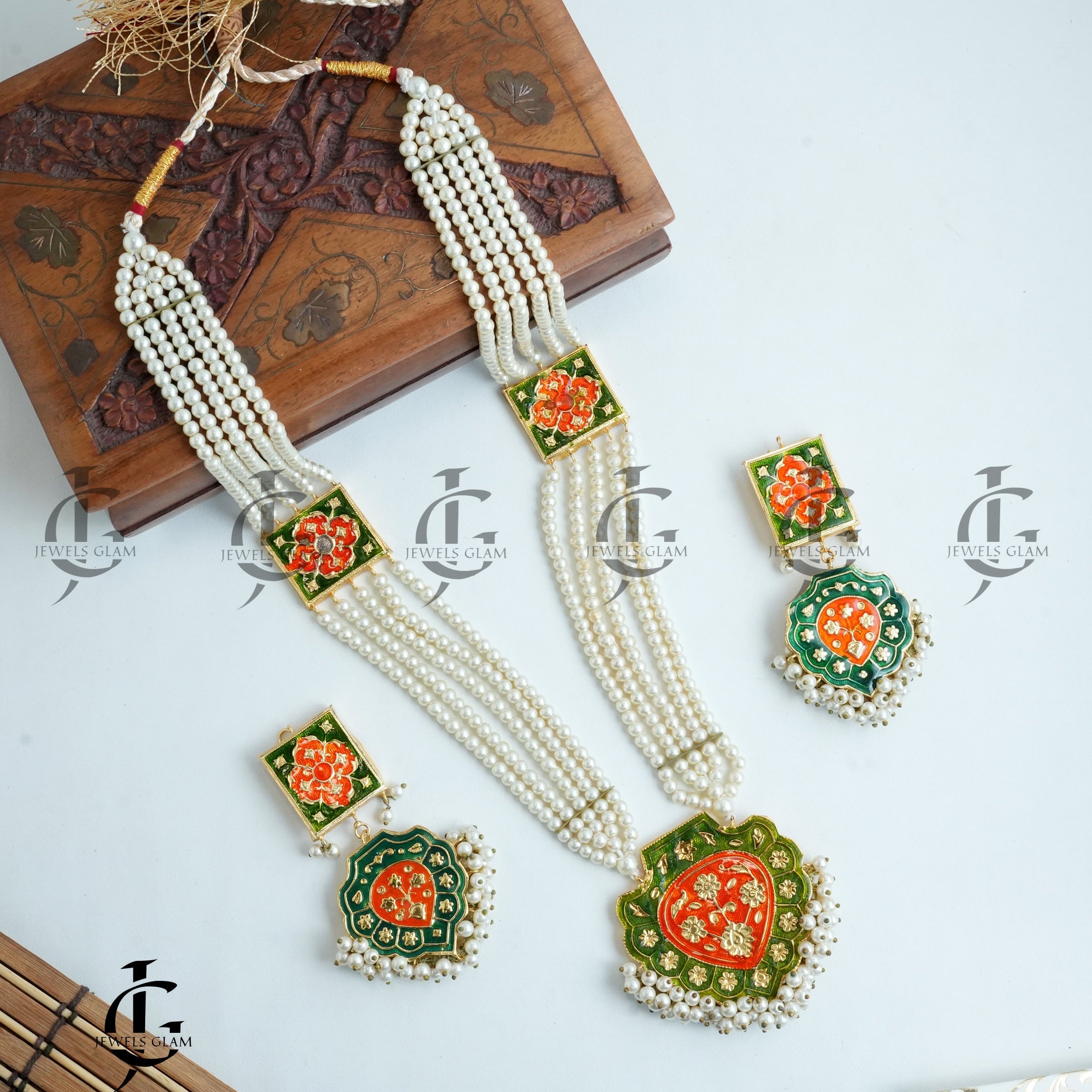 Hand-Painted Meenakari Pearl Mala Set