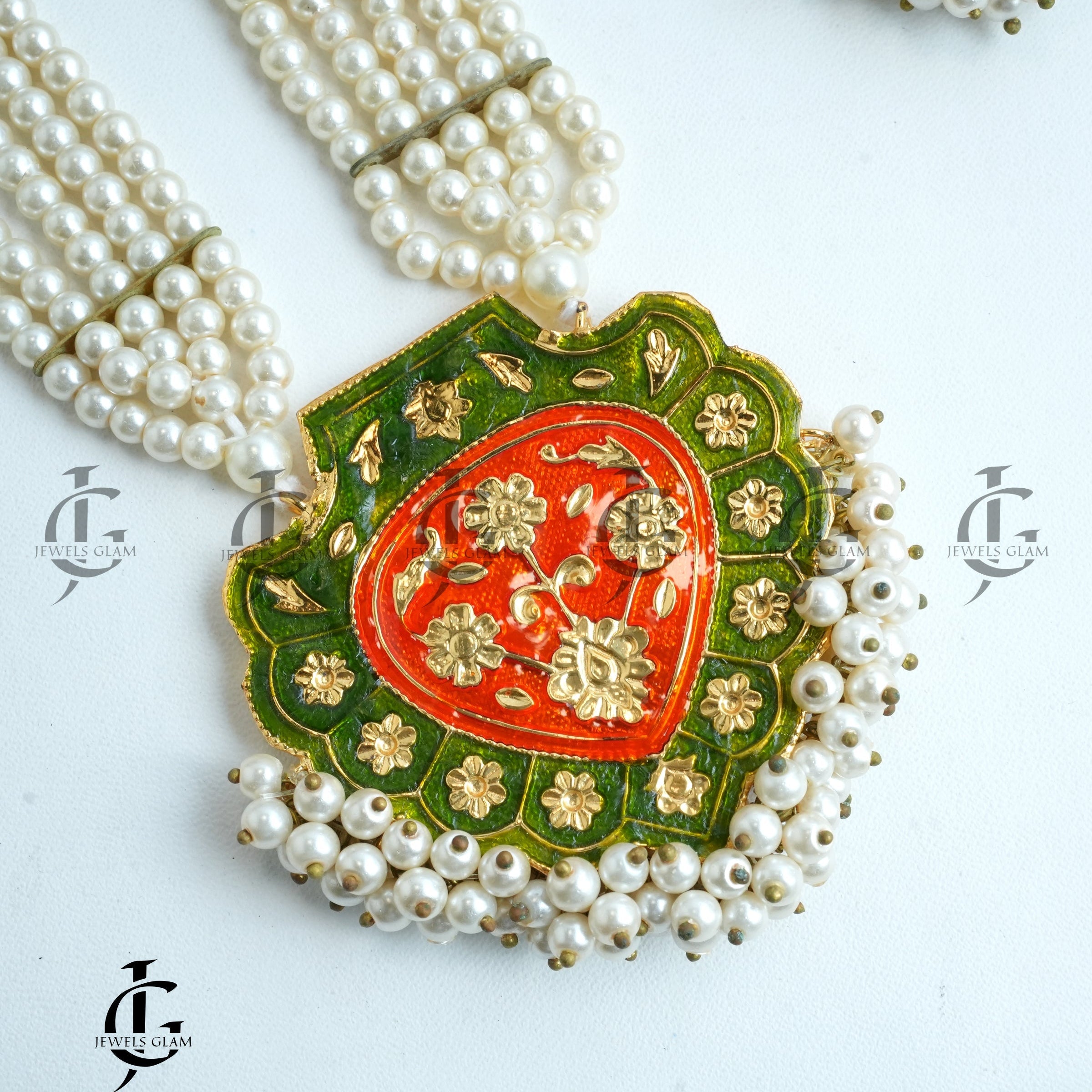 Hand-Painted Meenakari Pearl Mala Set