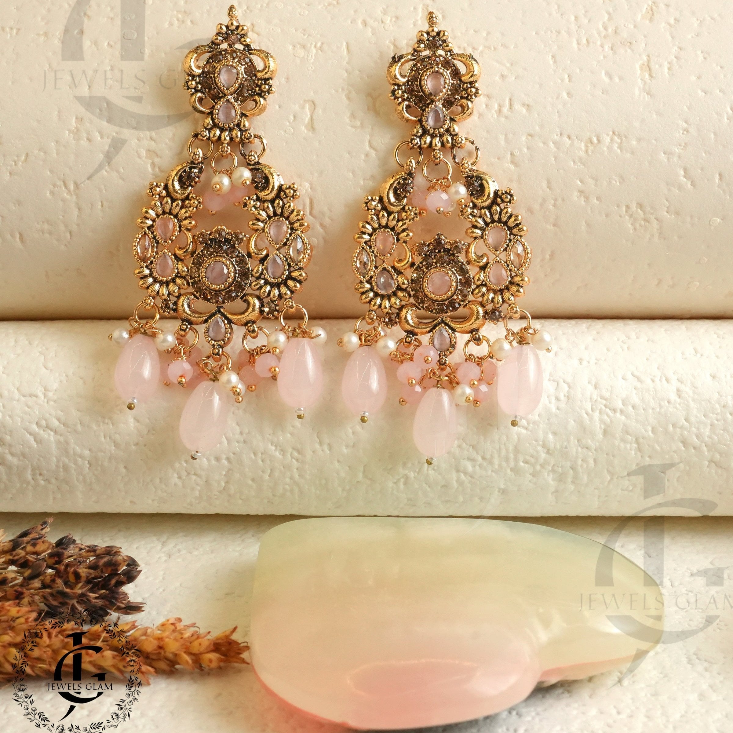 Blush Elegance Chandbali Earrings
