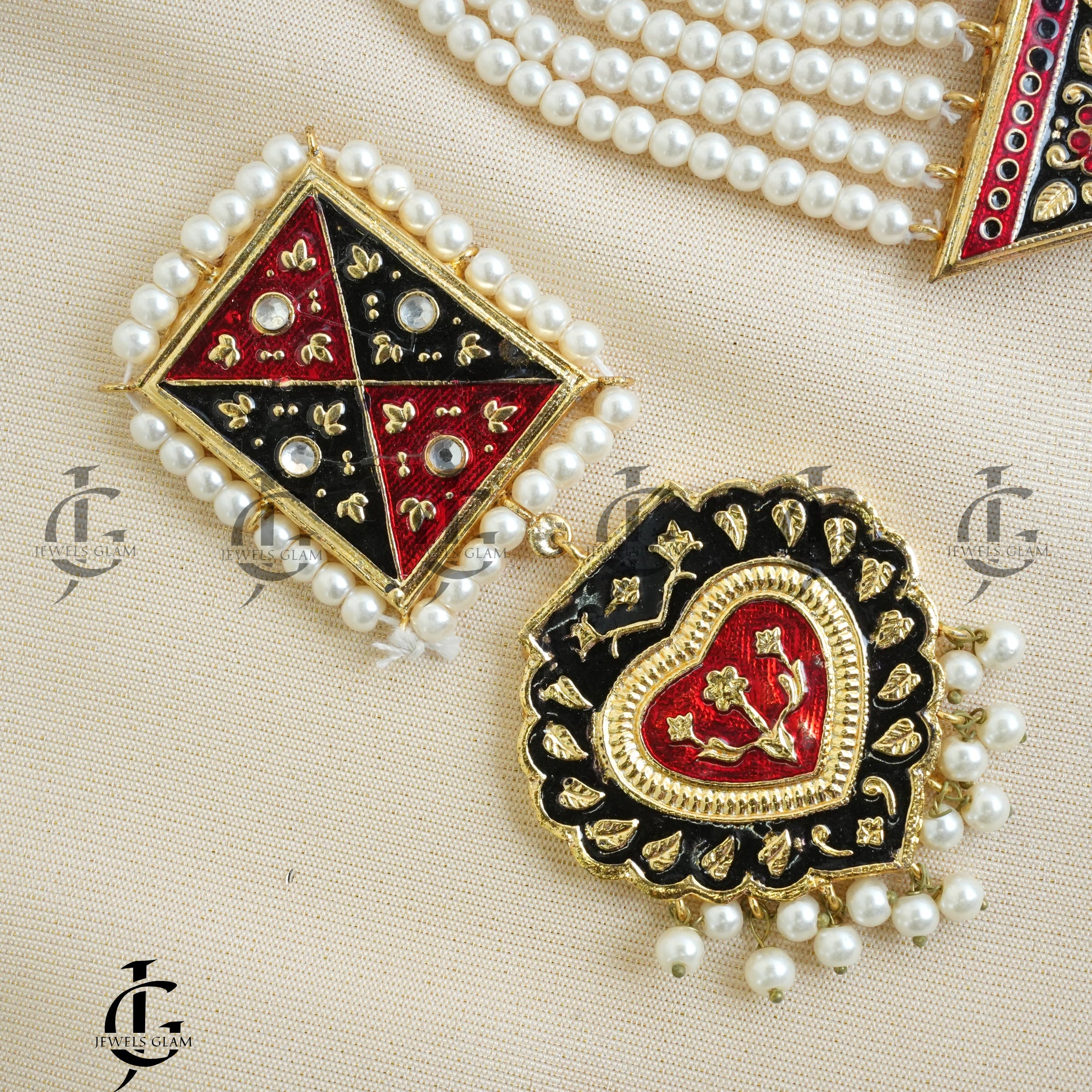 Royal Heritage Pearl Necklace Set Blue & Red