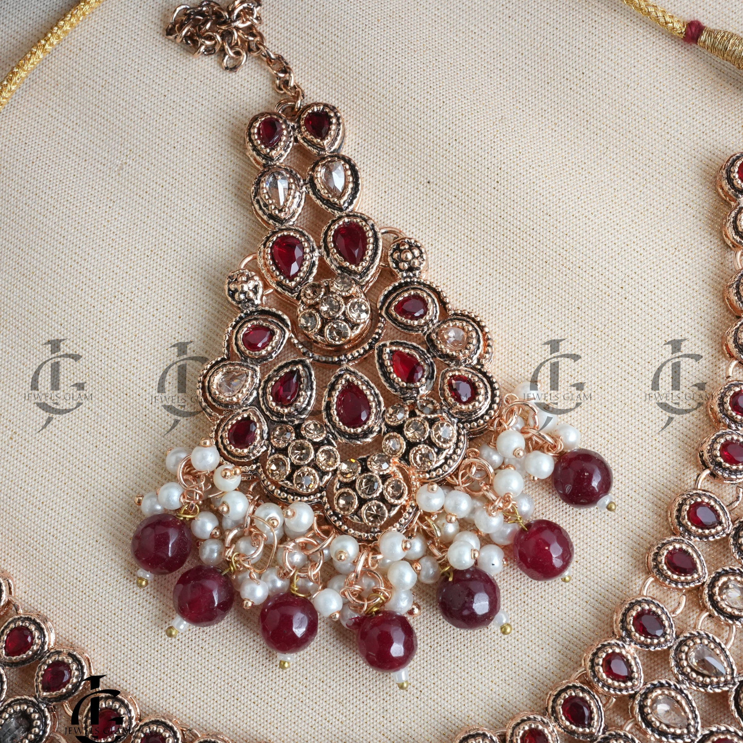 Royal Ruby Bridal Pearl Jewelry Set