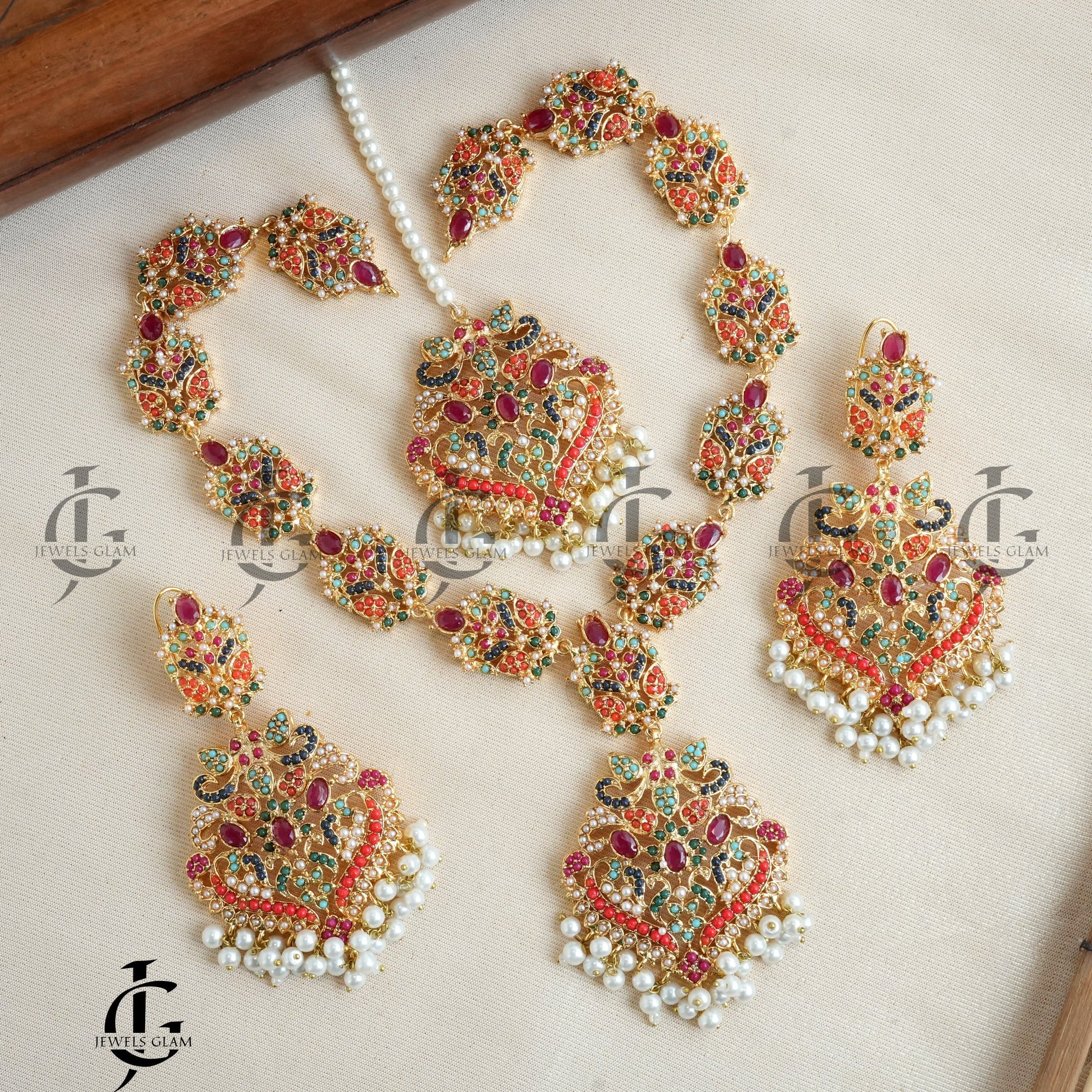 Vibrant Multicolor Temple Bridal Jewelry Set