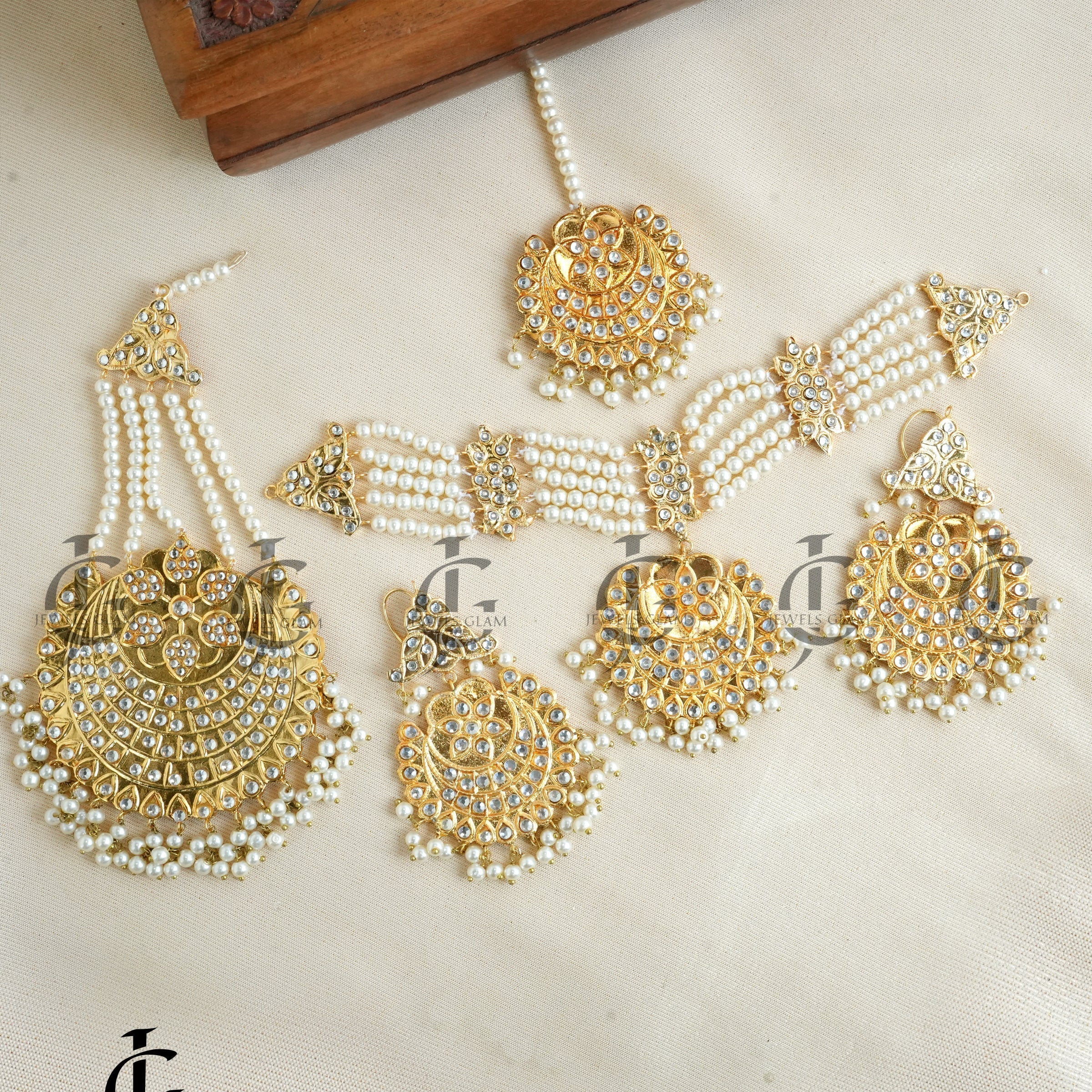 Gold Pearl Chandbali Bridal Jewelry Set