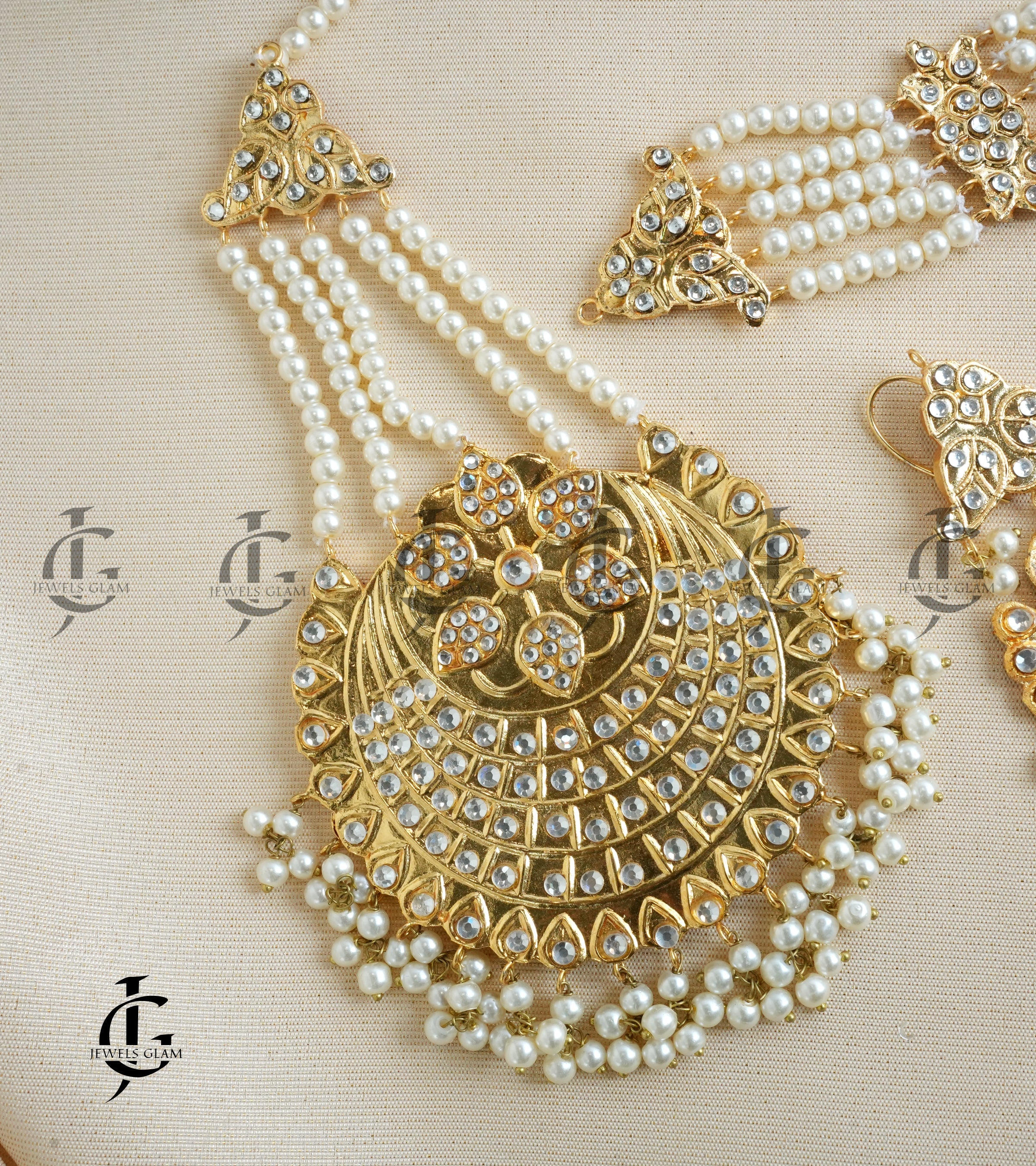 Gold Pearl Chandbali Bridal Jewelry Set
