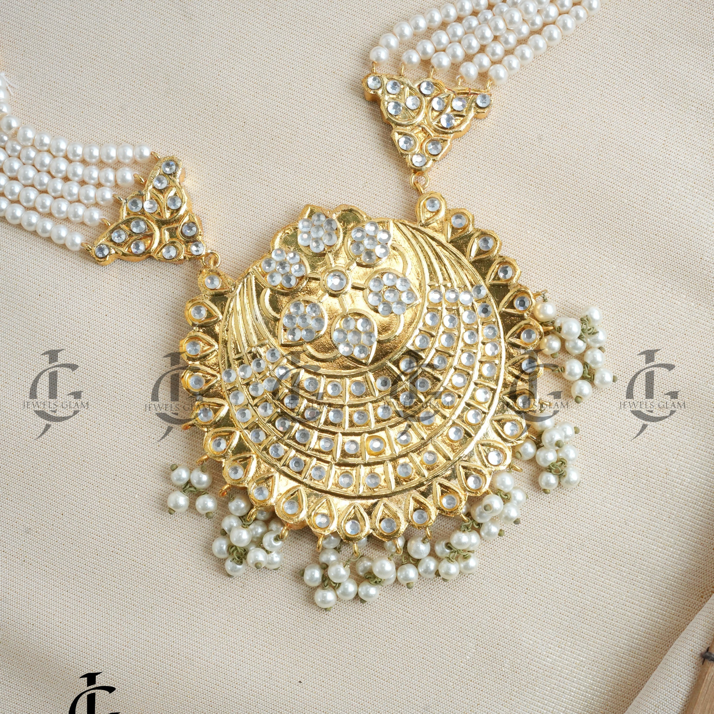 Gold Pearl Chandbali Bridal Jewelry Set