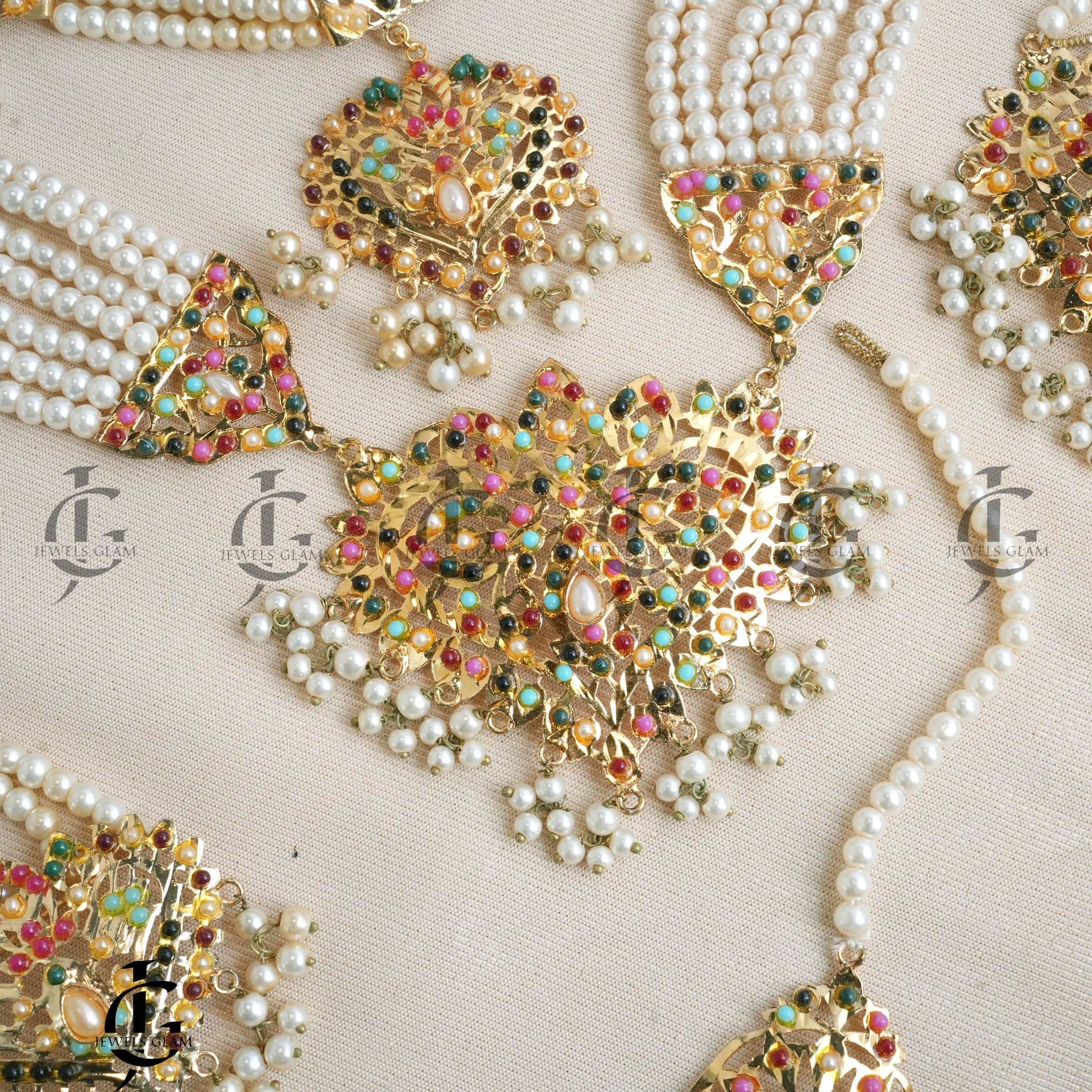 Multicolor Pearl Royal Bridal Jewelry Set