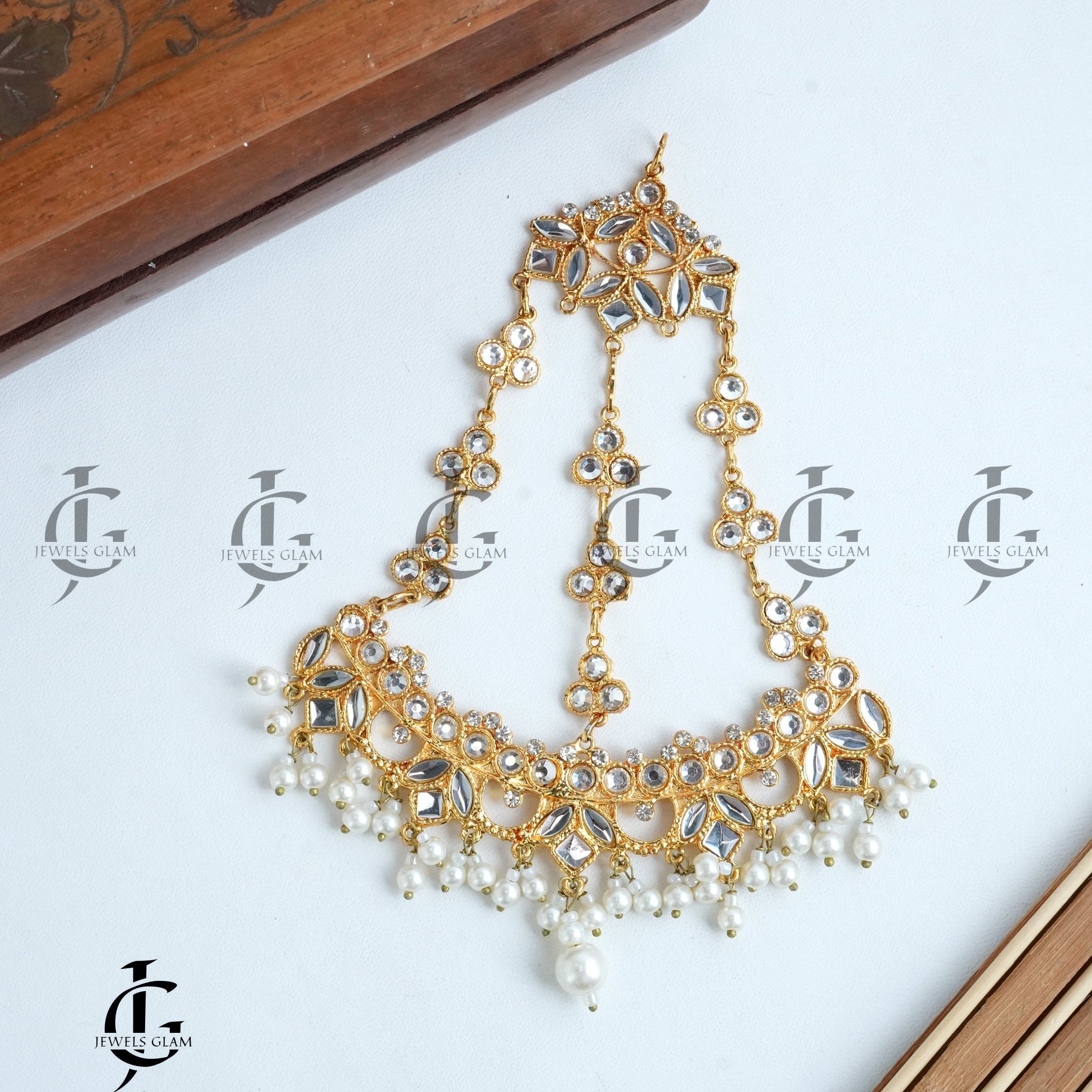 Elegant Gold Plated Kundan and Pearl Bridal Jhoomar
