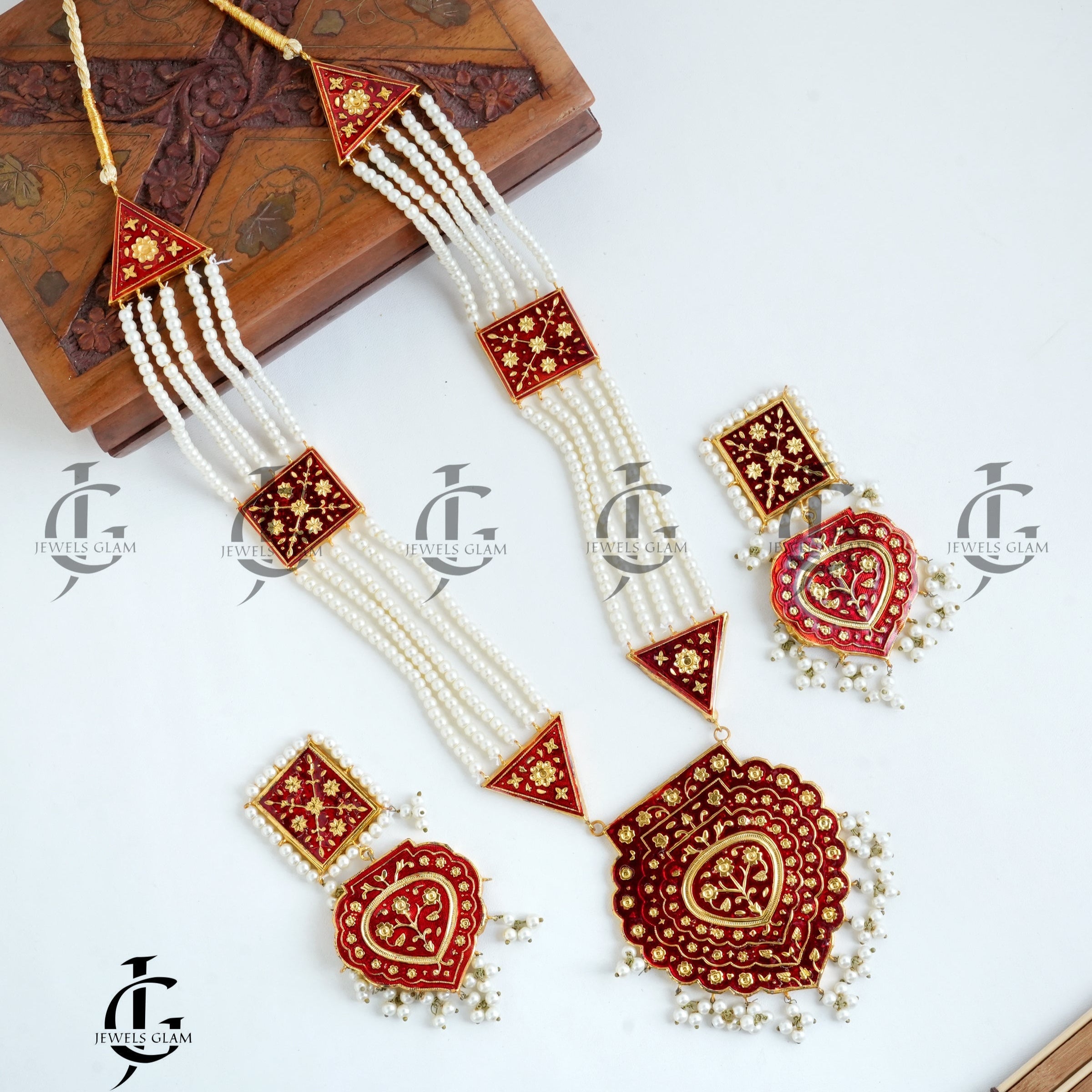 Regal Red Enamel Pearl Mala Set