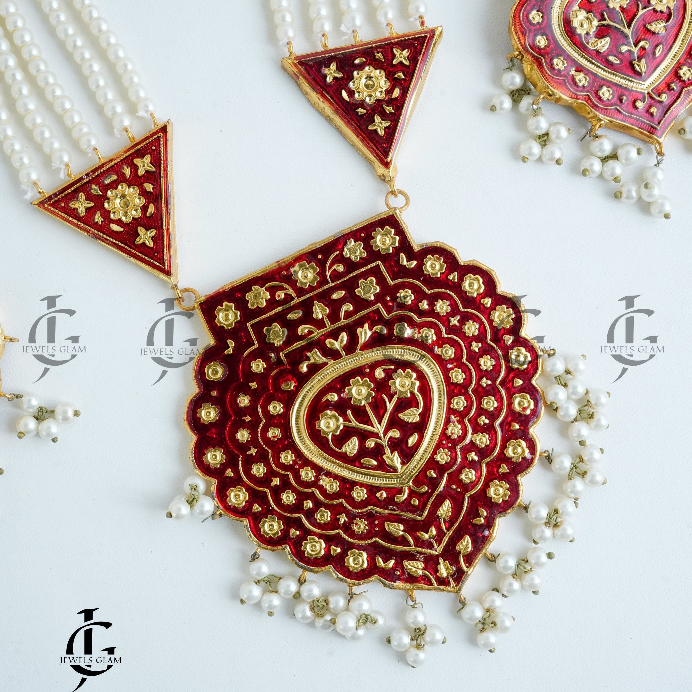 Regal Red Enamel Pearl Mala Set