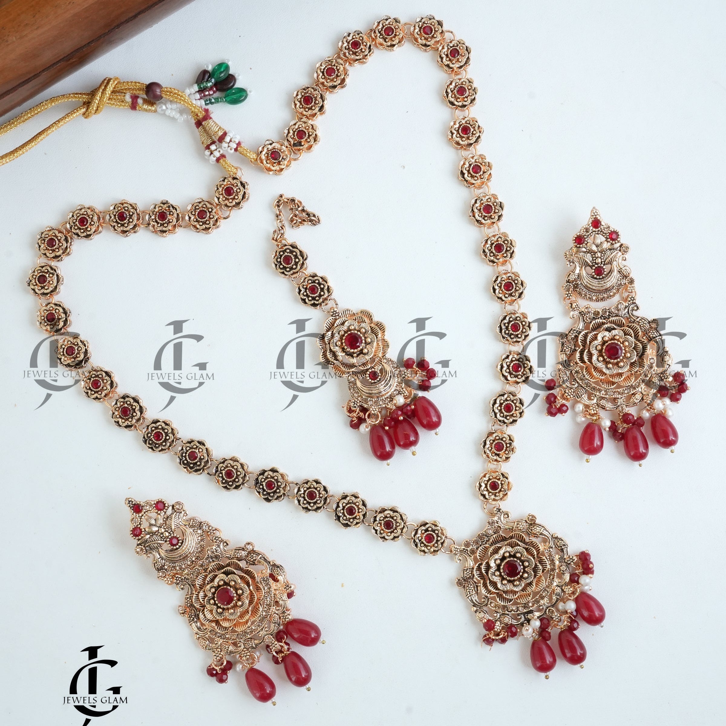 Ruby Red Floral Elegance Mala Set