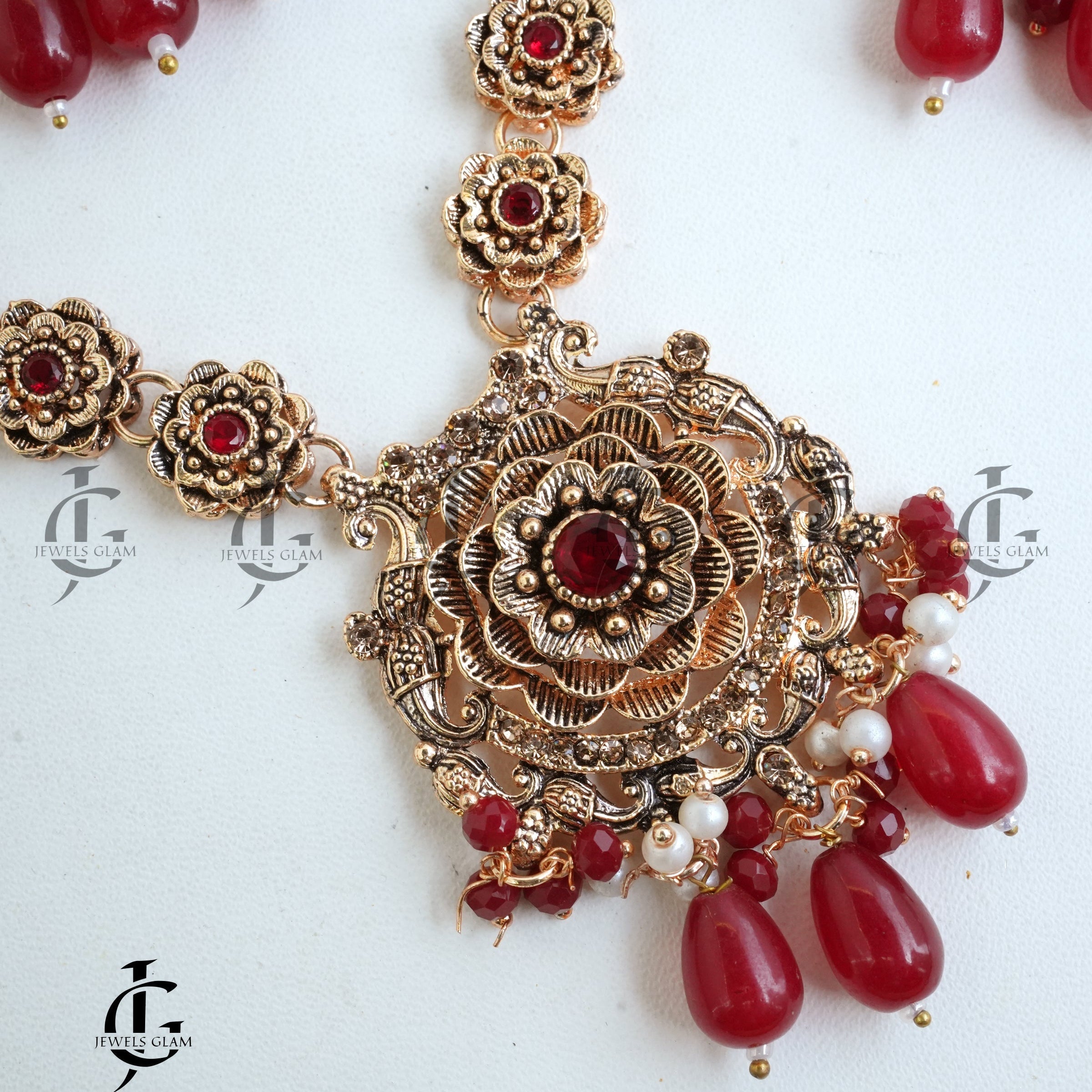 Ruby Red Floral Elegance Mala Set