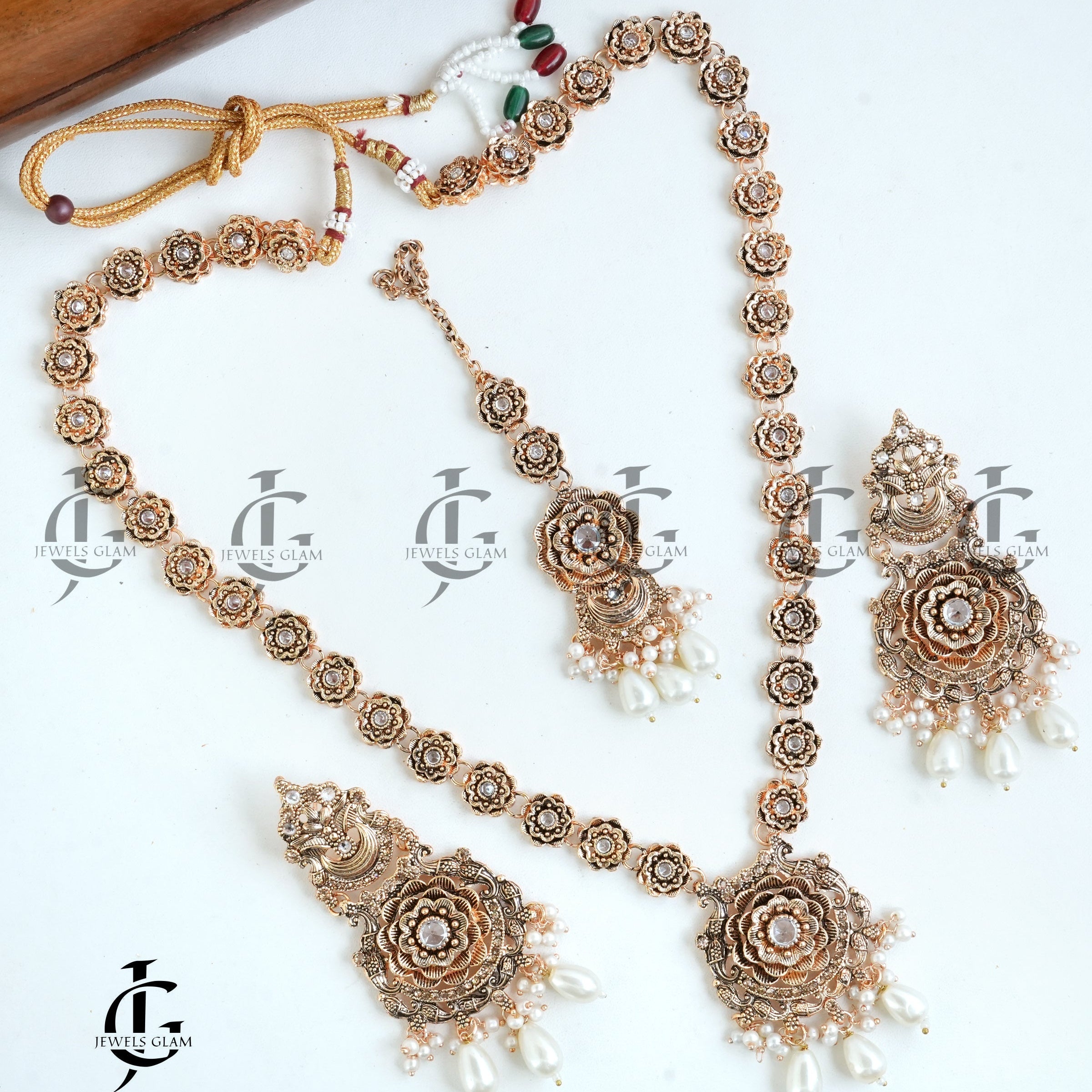 Floral Pearl Drop Mala Set Antique