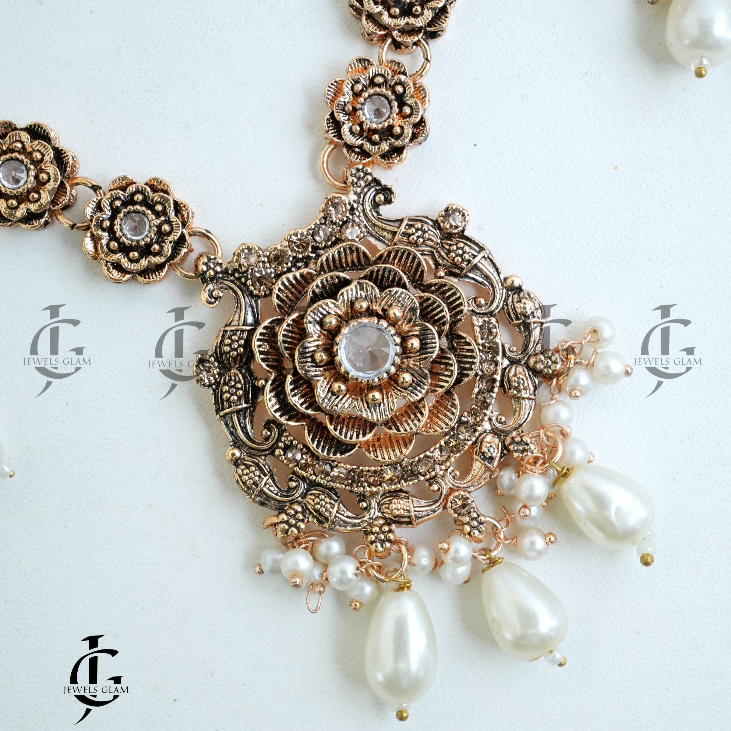 Floral Pearl Drop Mala Set Antique