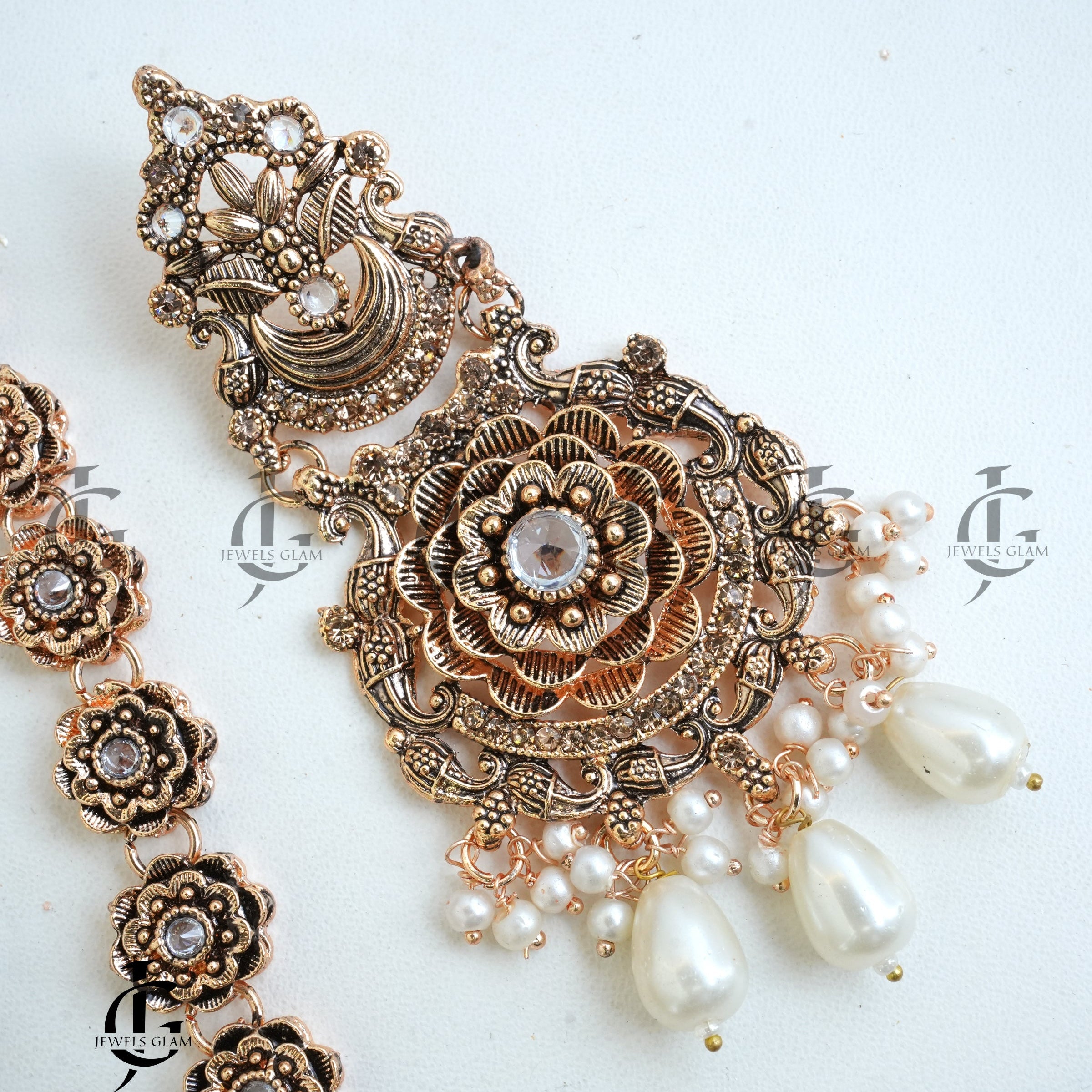 Floral Pearl Drop Mala Set Antique