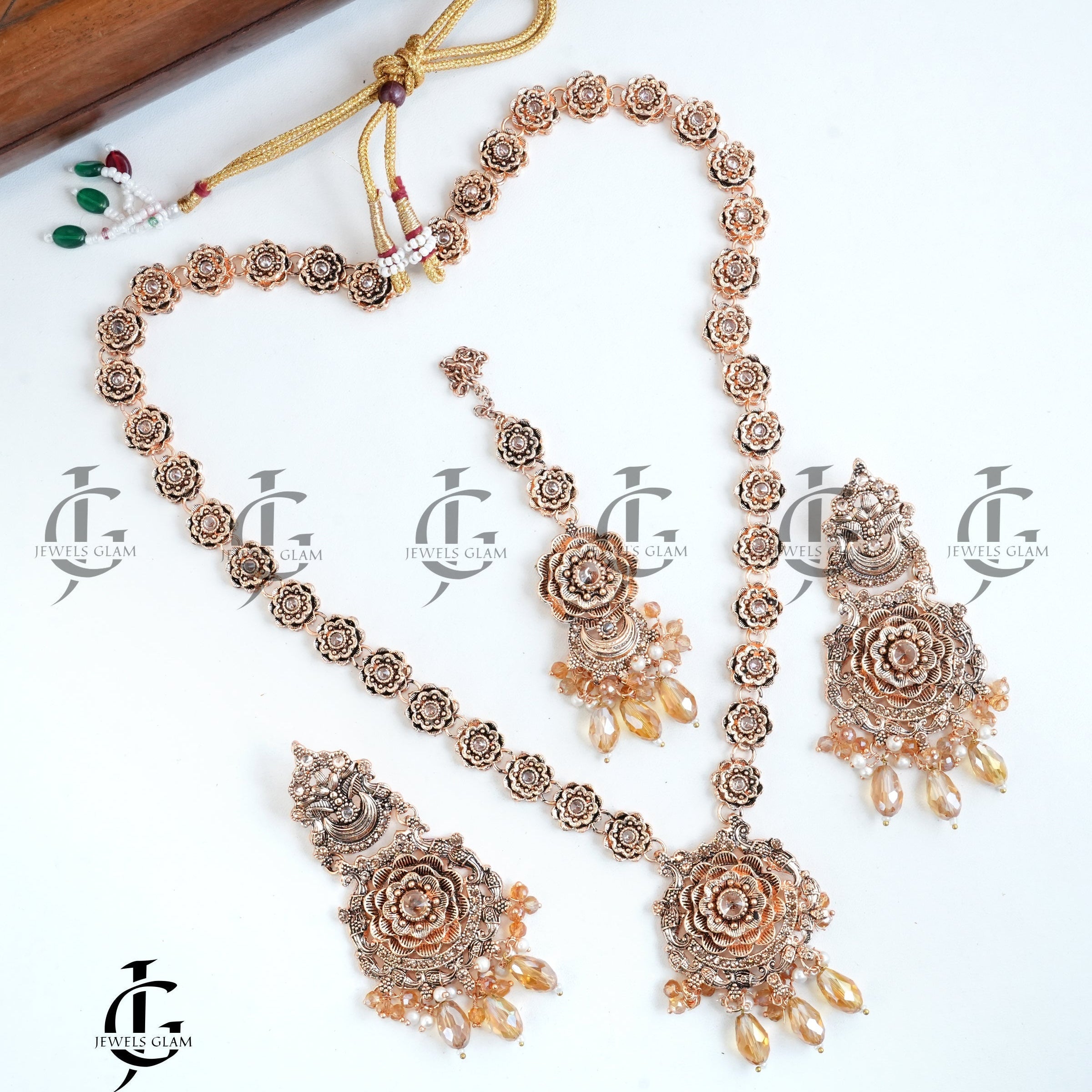 Rose Gold Floral Bead Drop Mala Set