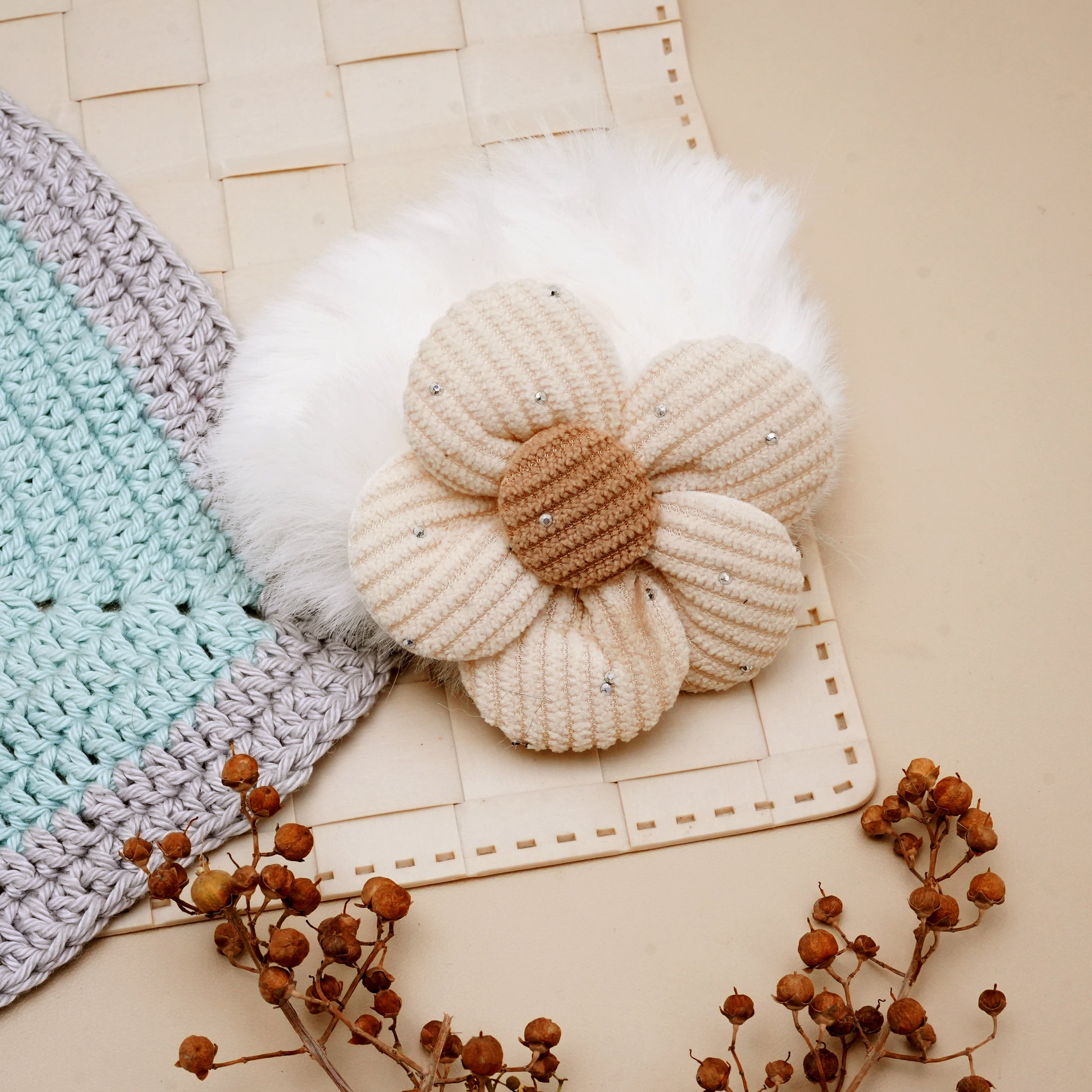 Fuzzy Floral Hair Ties