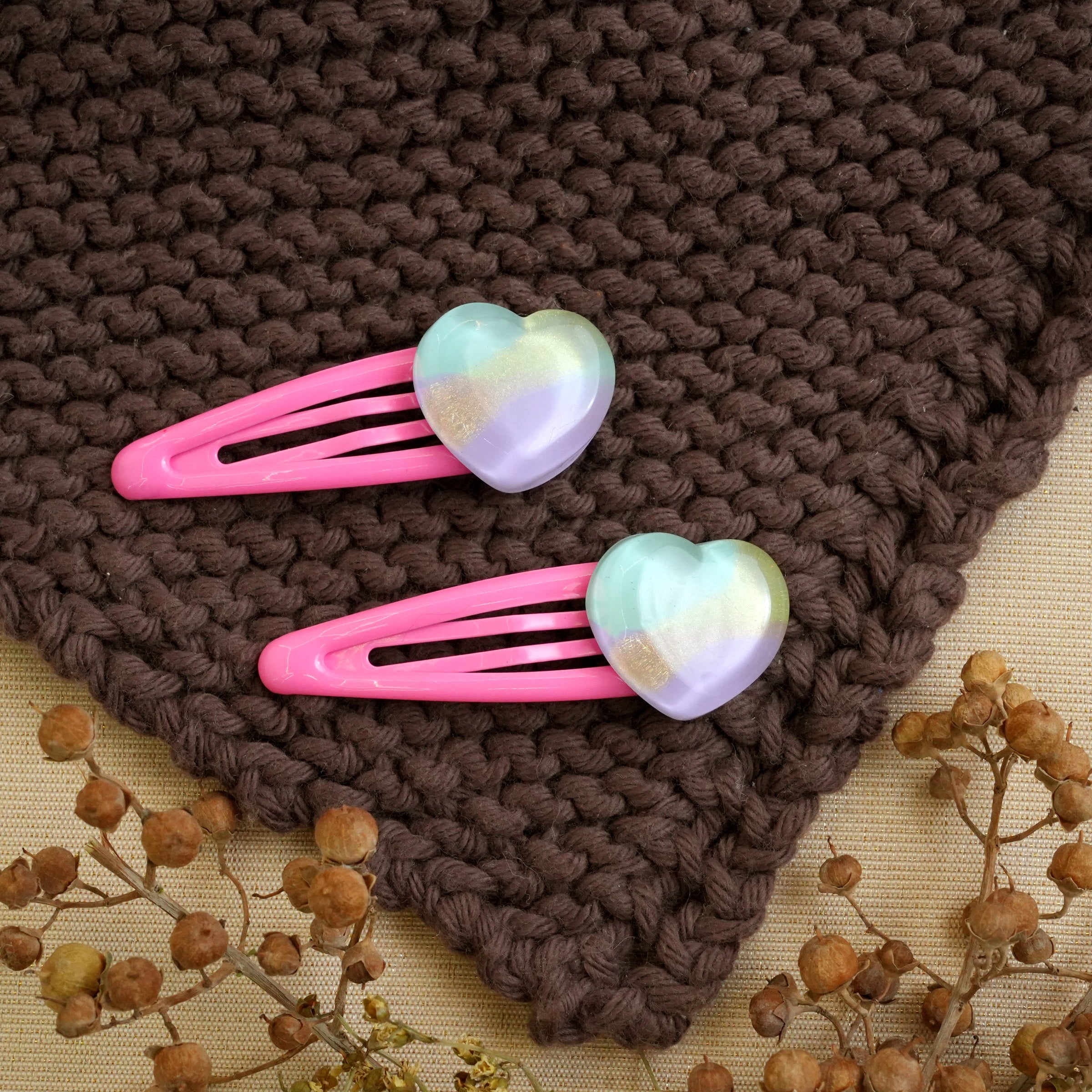 Pastel Heart Charm Hair Clips