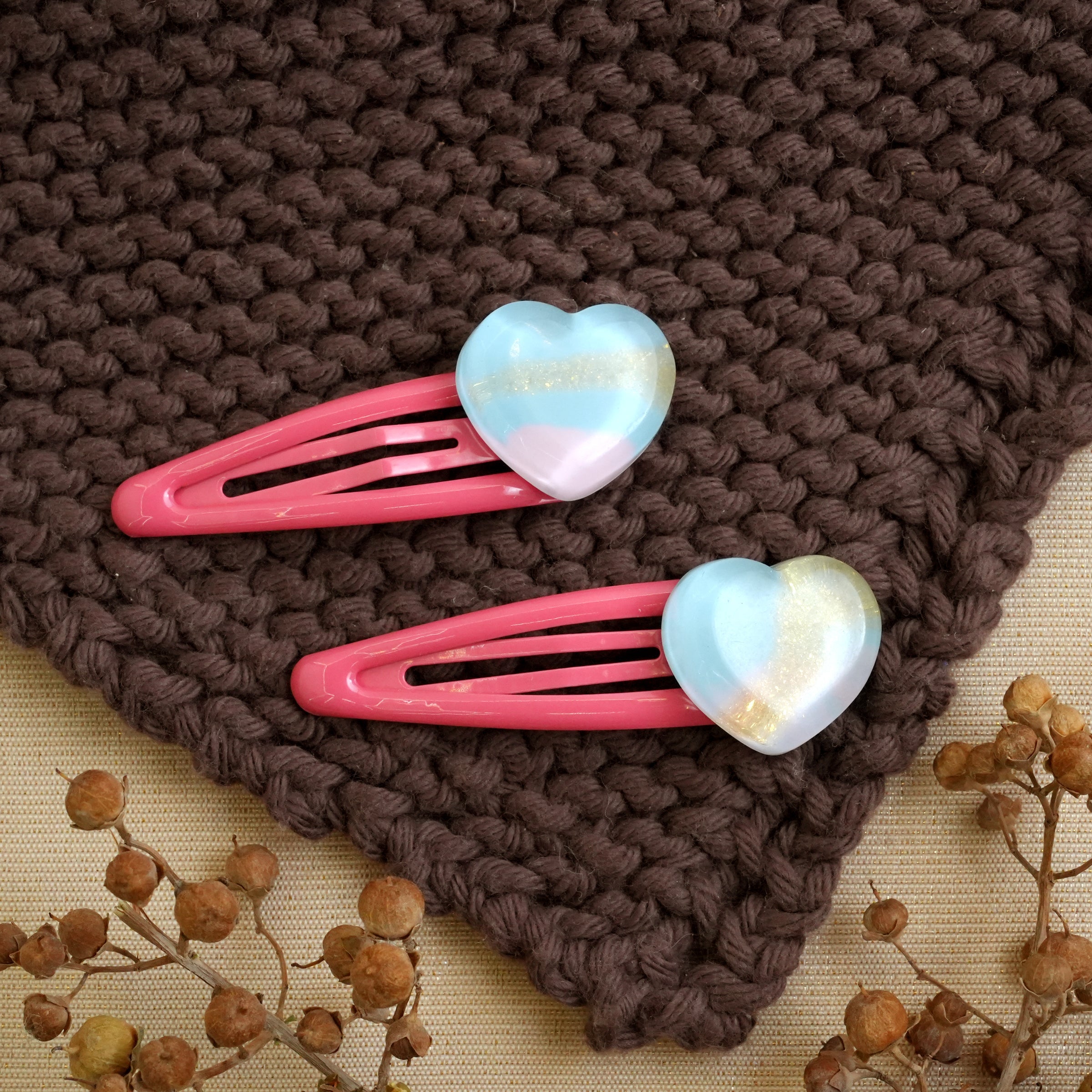 Pastel Heart Charm Hair Clips