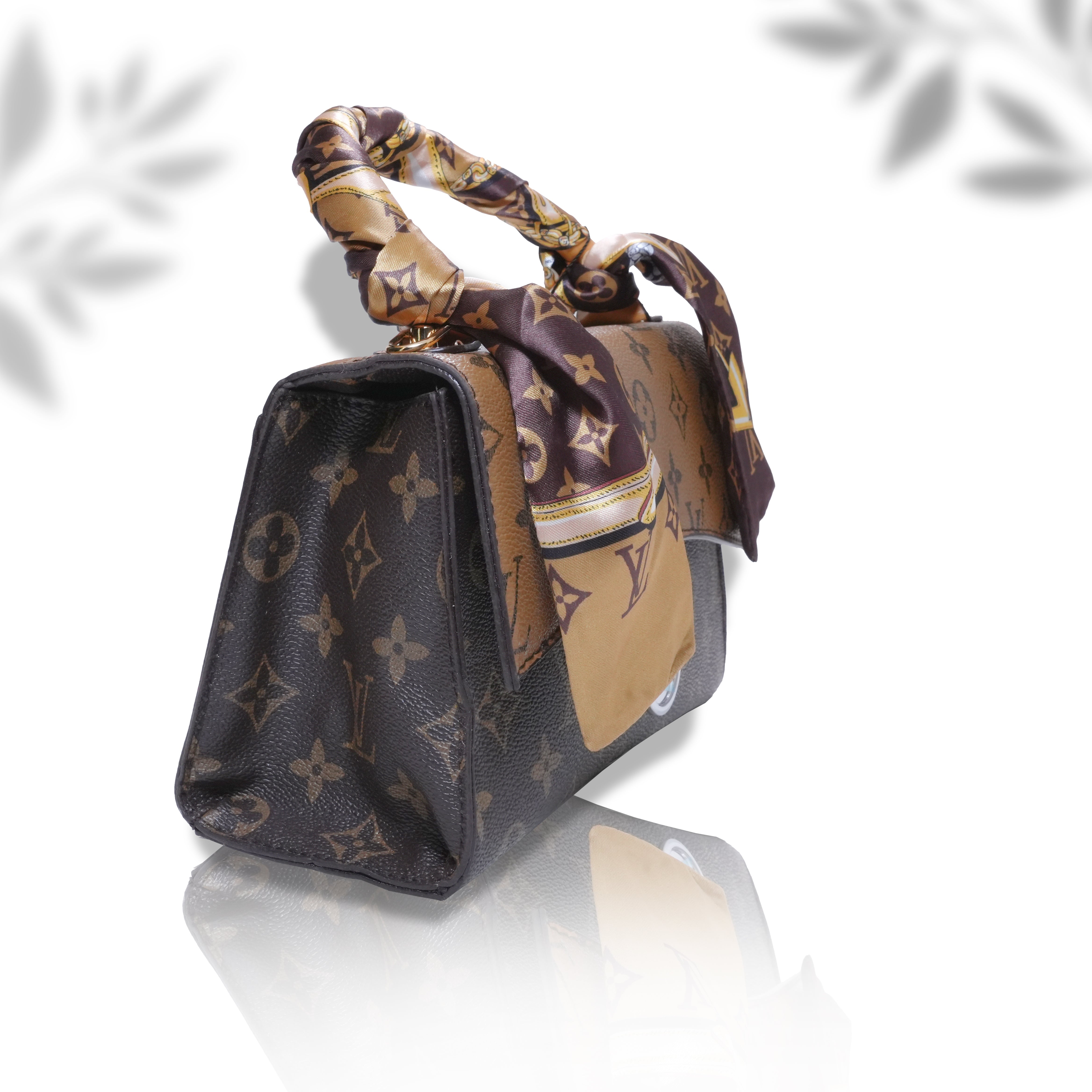 Brown Bag With Printed Silk Strap