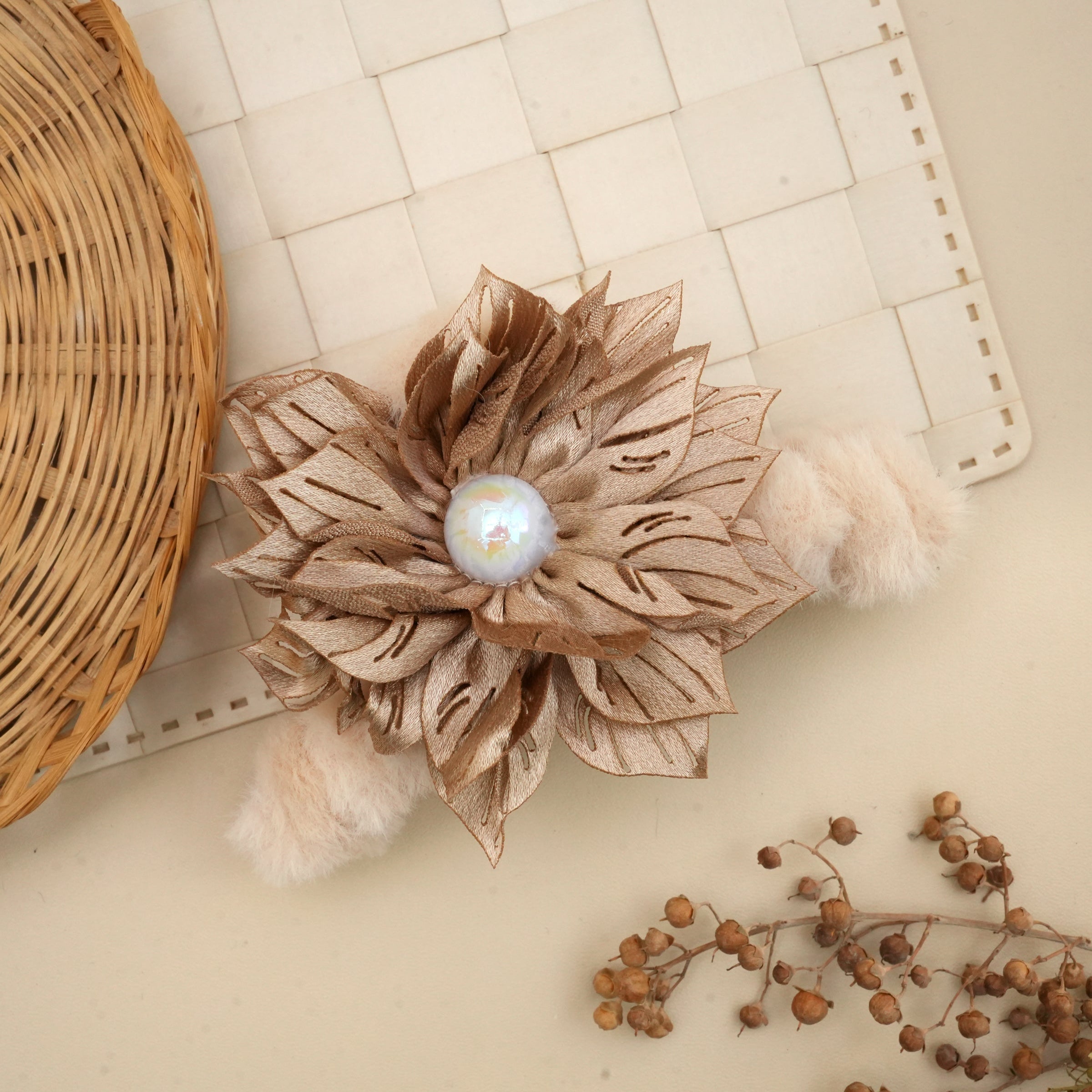 Elegant Floral Fur Hair Catchers with Pearl Accent