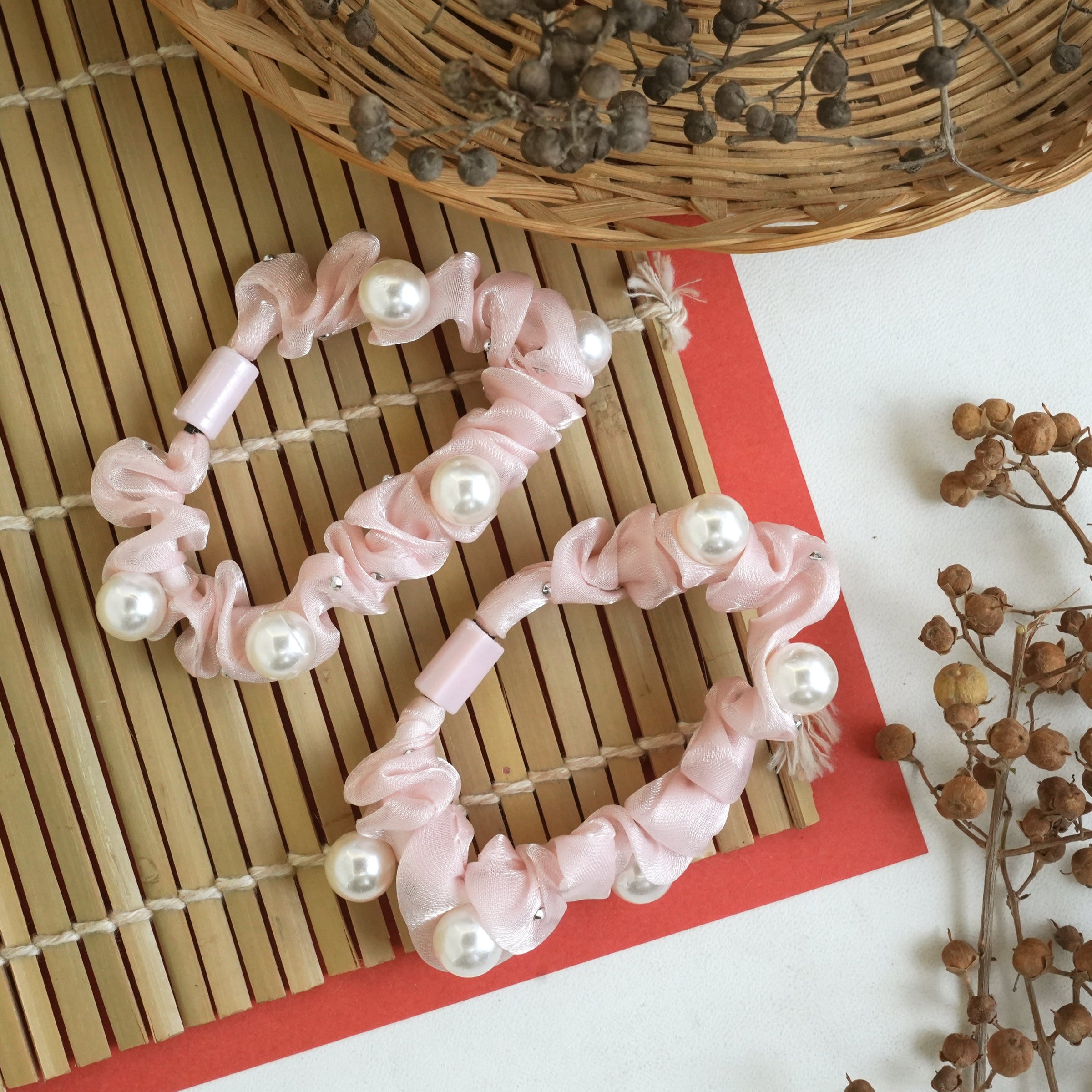 Satin Pearl Elegance Hair Ties Pair