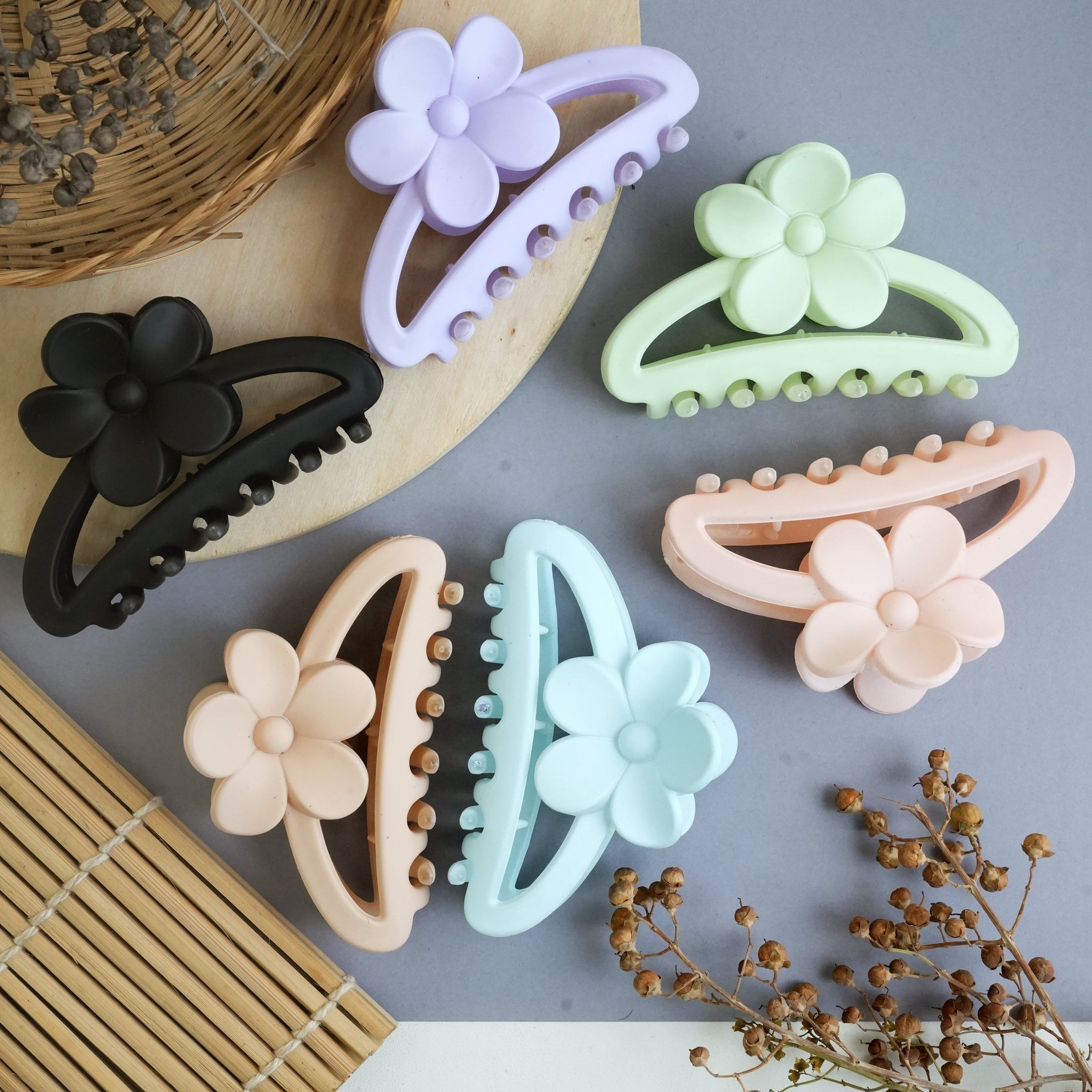 Floral Matte Hair Claw Clips in Pastel Hues