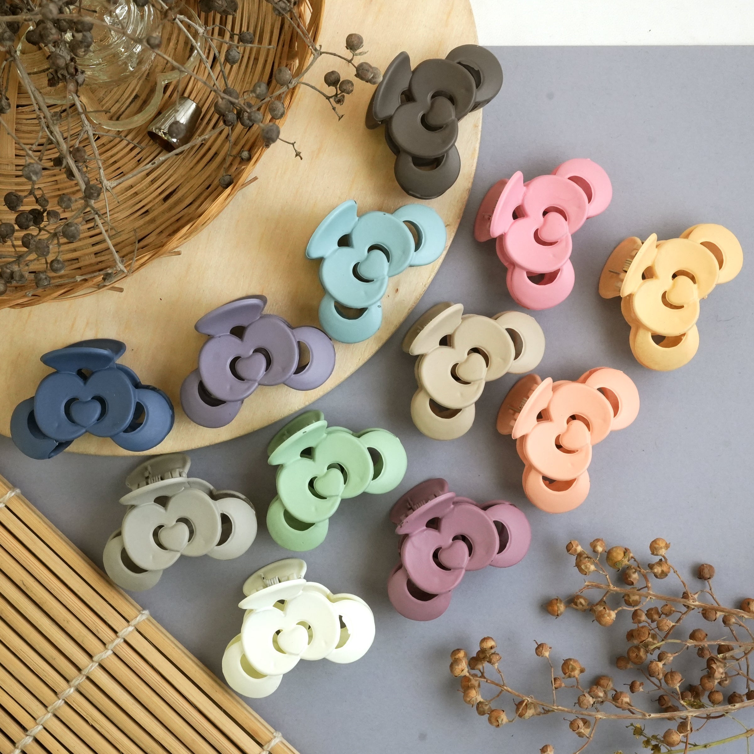 Triple Ring Matte Hair Claw Clips in Pastel Shades