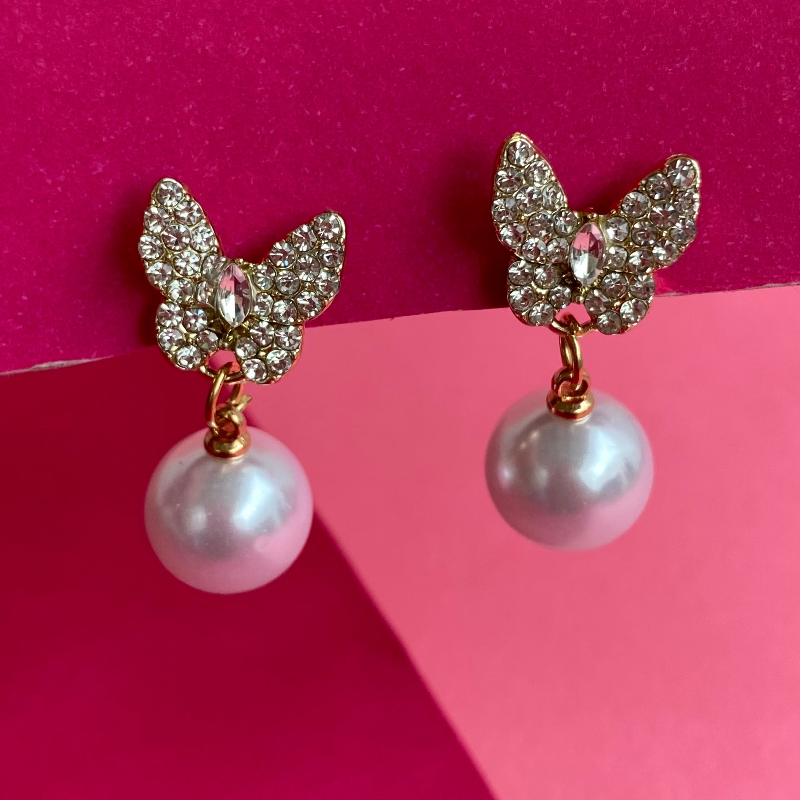 Enchanting Butterfly Pearl Drop Earrings