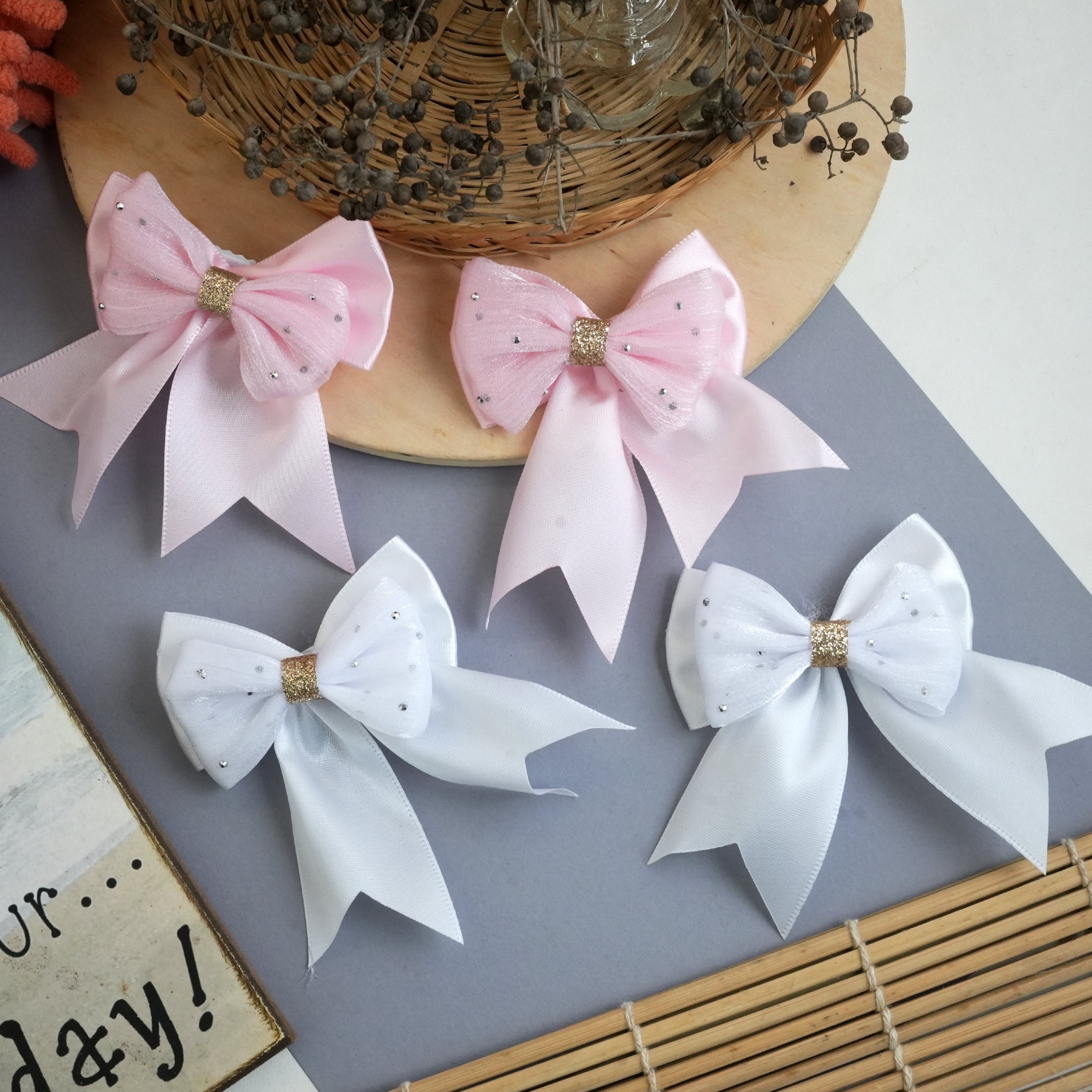 Elegant Glitter Bow Hair Clips Pair