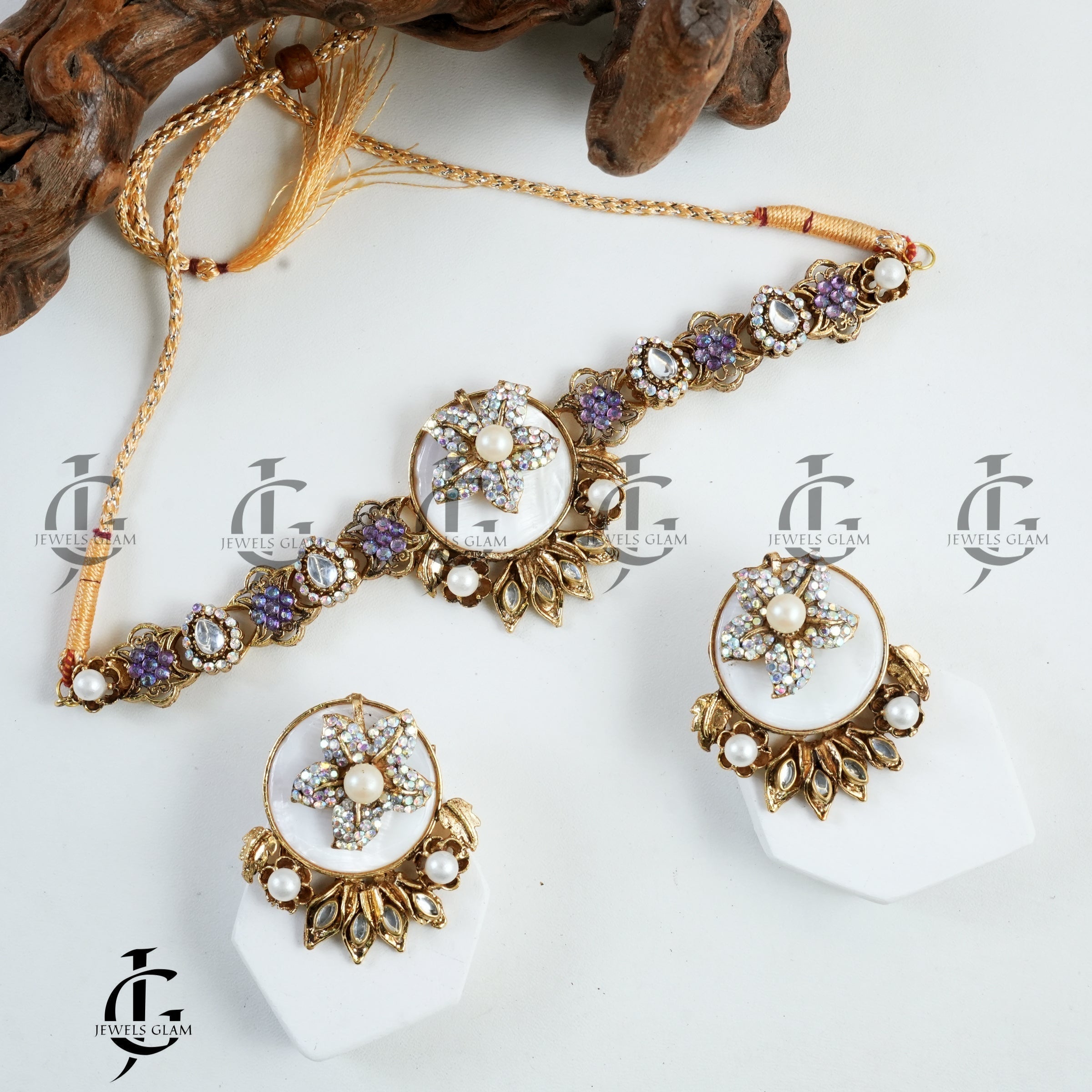 Turkish Choker Necklace Set With Blue Accents