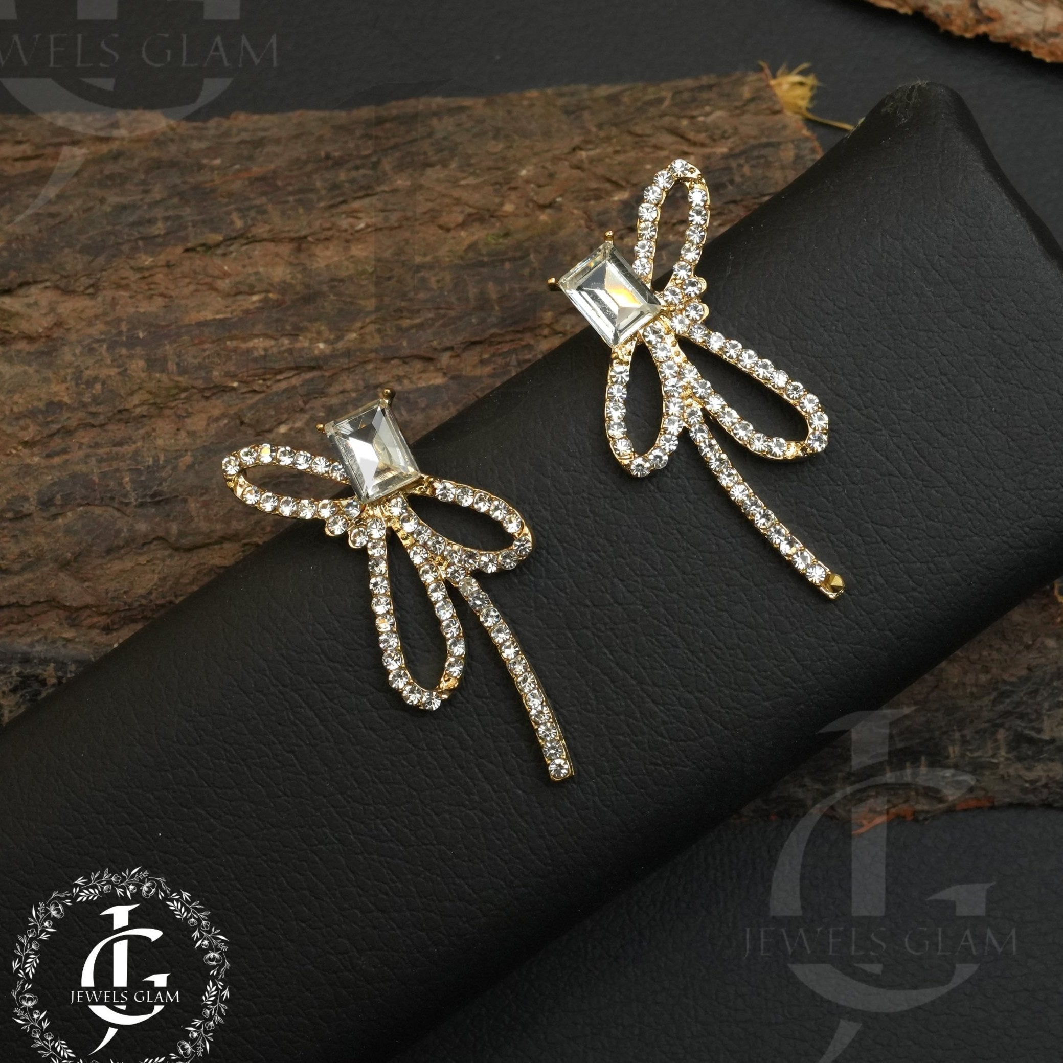 Golden Bowknot Crystal Stud Zircon Earring