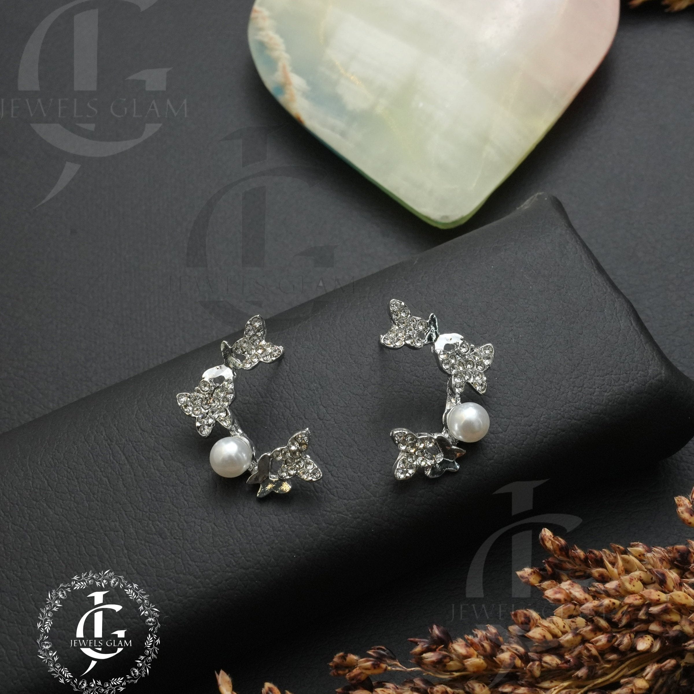 Sparkling Butterfly Vine Pearl Earrings