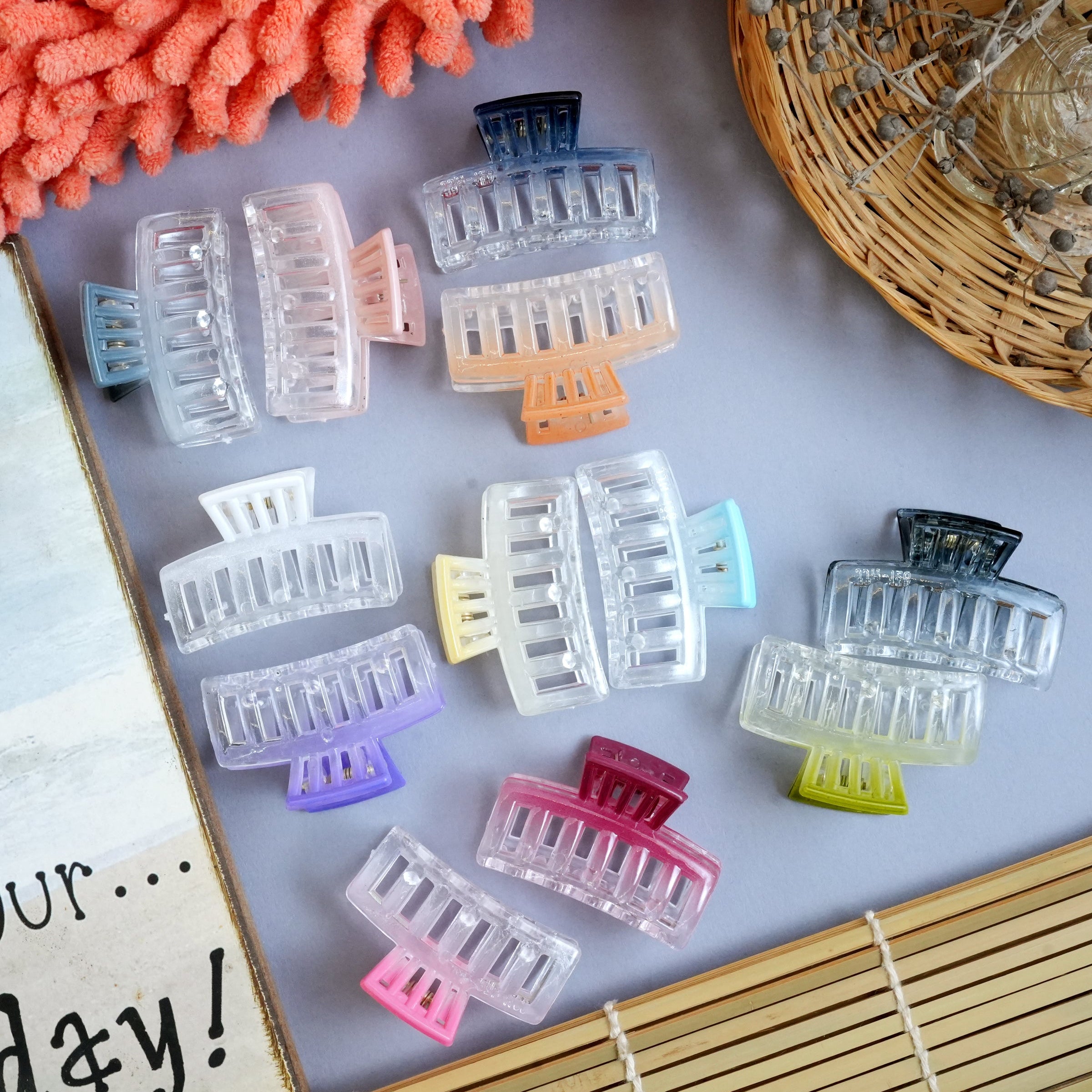 Classic Transparent Hair Claws – Bold Colors for Everyday Versatility