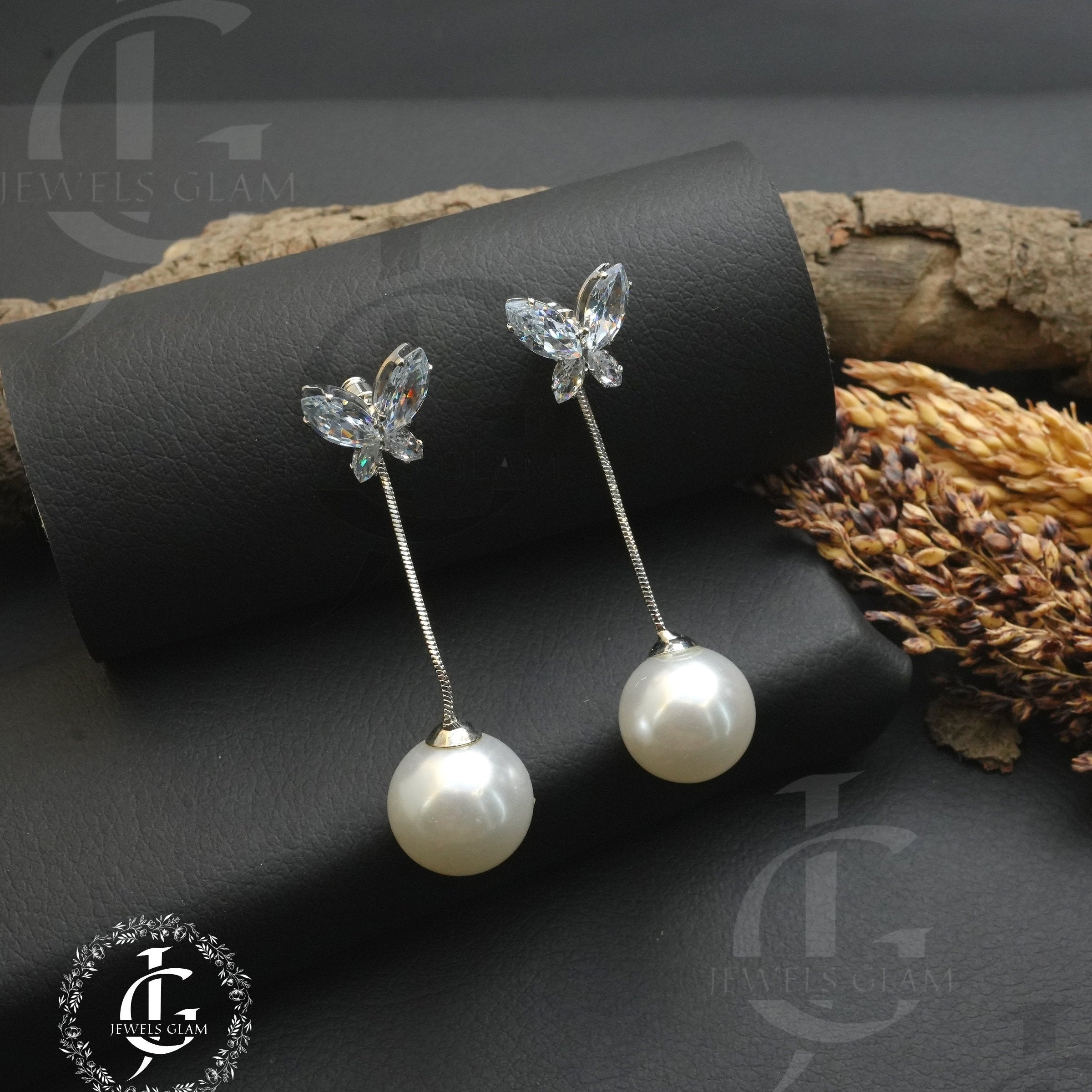 Butterfly Crystal Pearl Drop Earrings