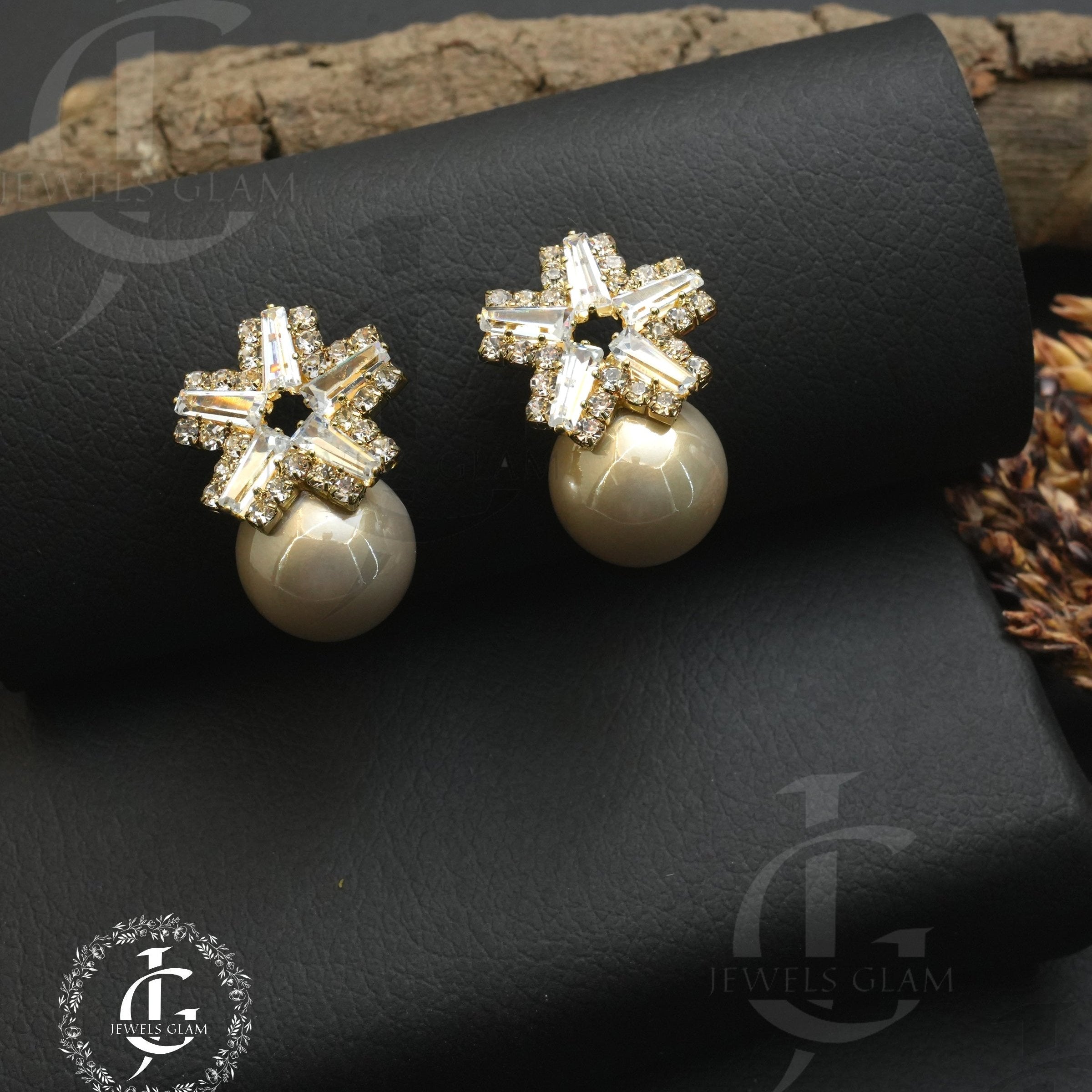 Crystal Star And Pearl Drop Earrings