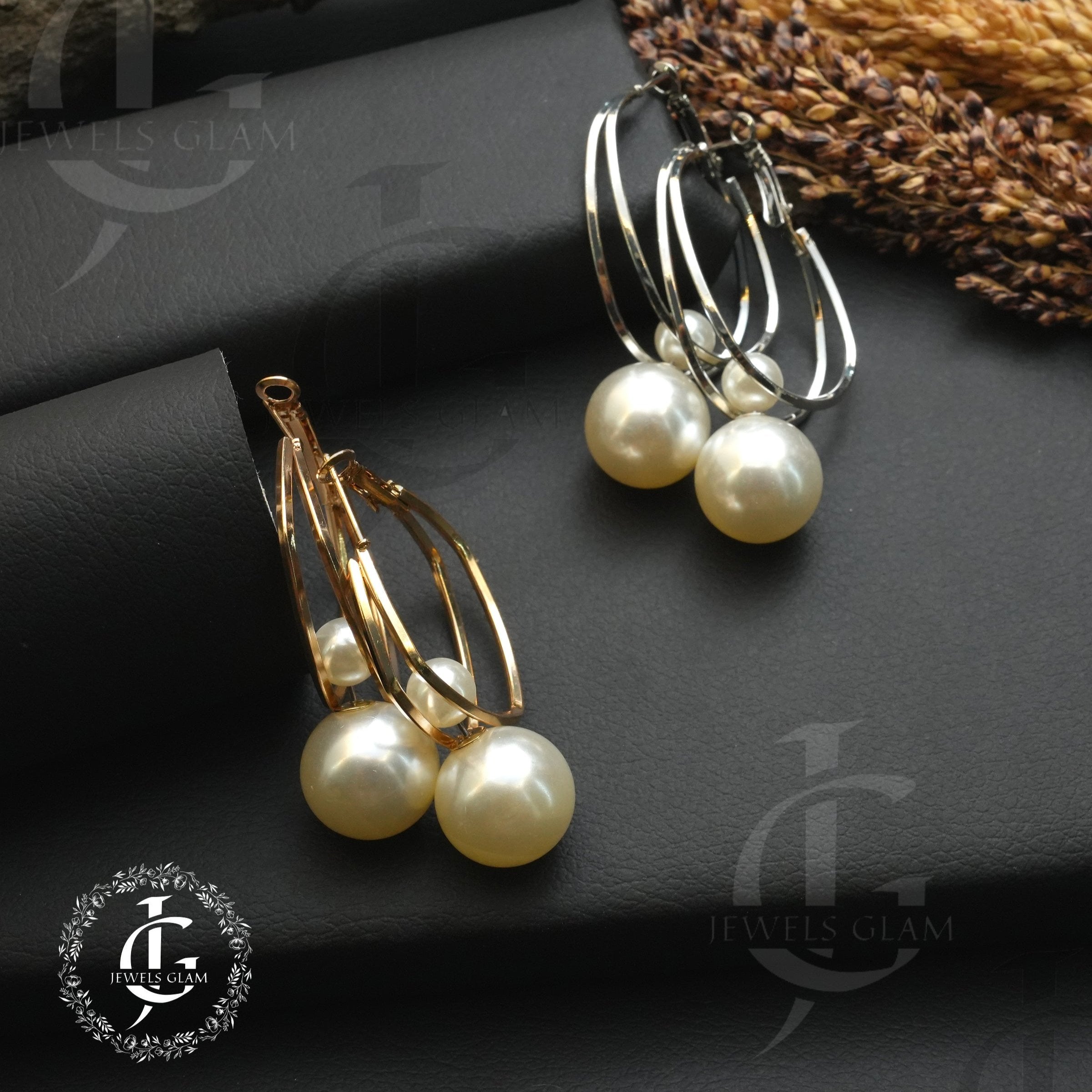 Double Hoop Pearl Drop Earrings