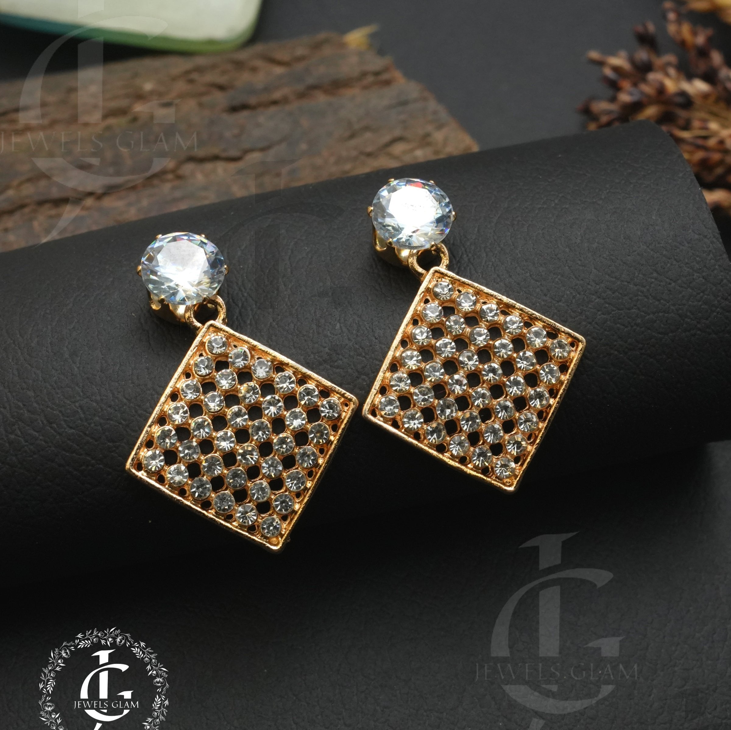 Crystal Grid Square Drop Earrings