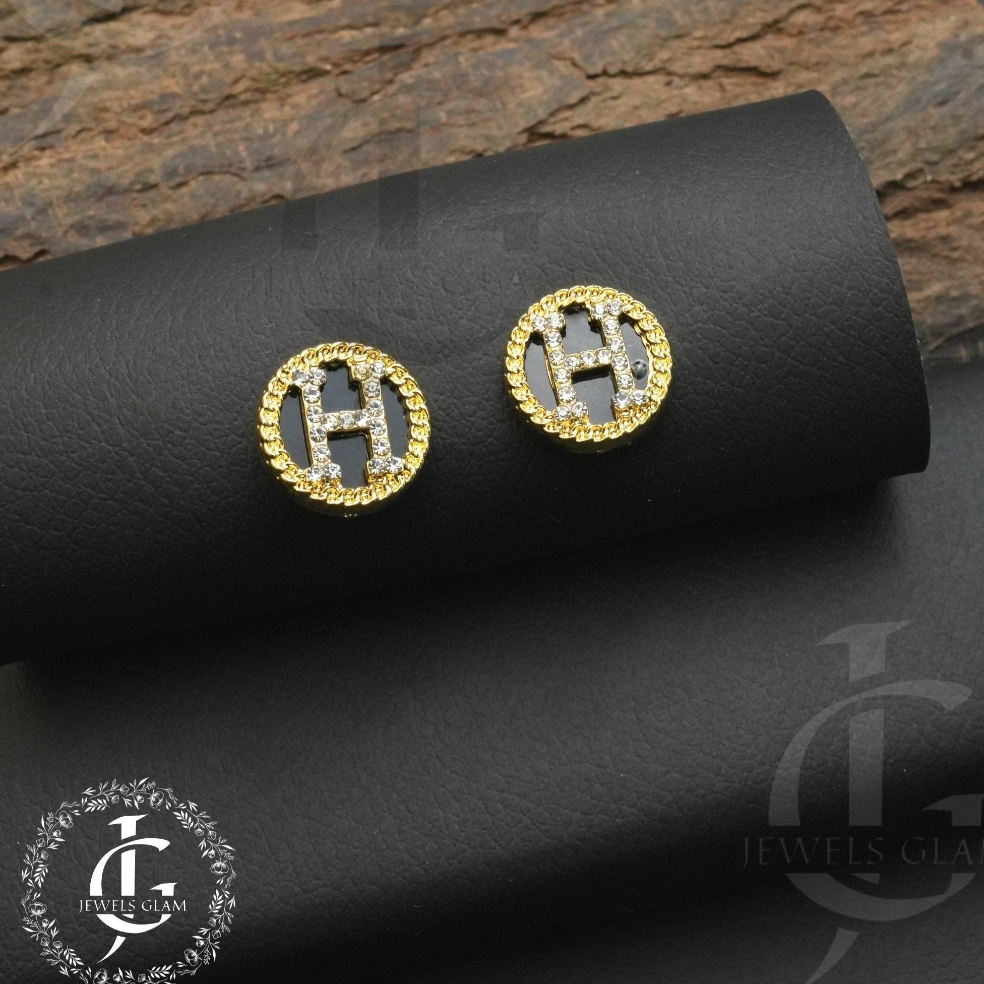 Elegant Gold Monogram "H" Stud Earrings