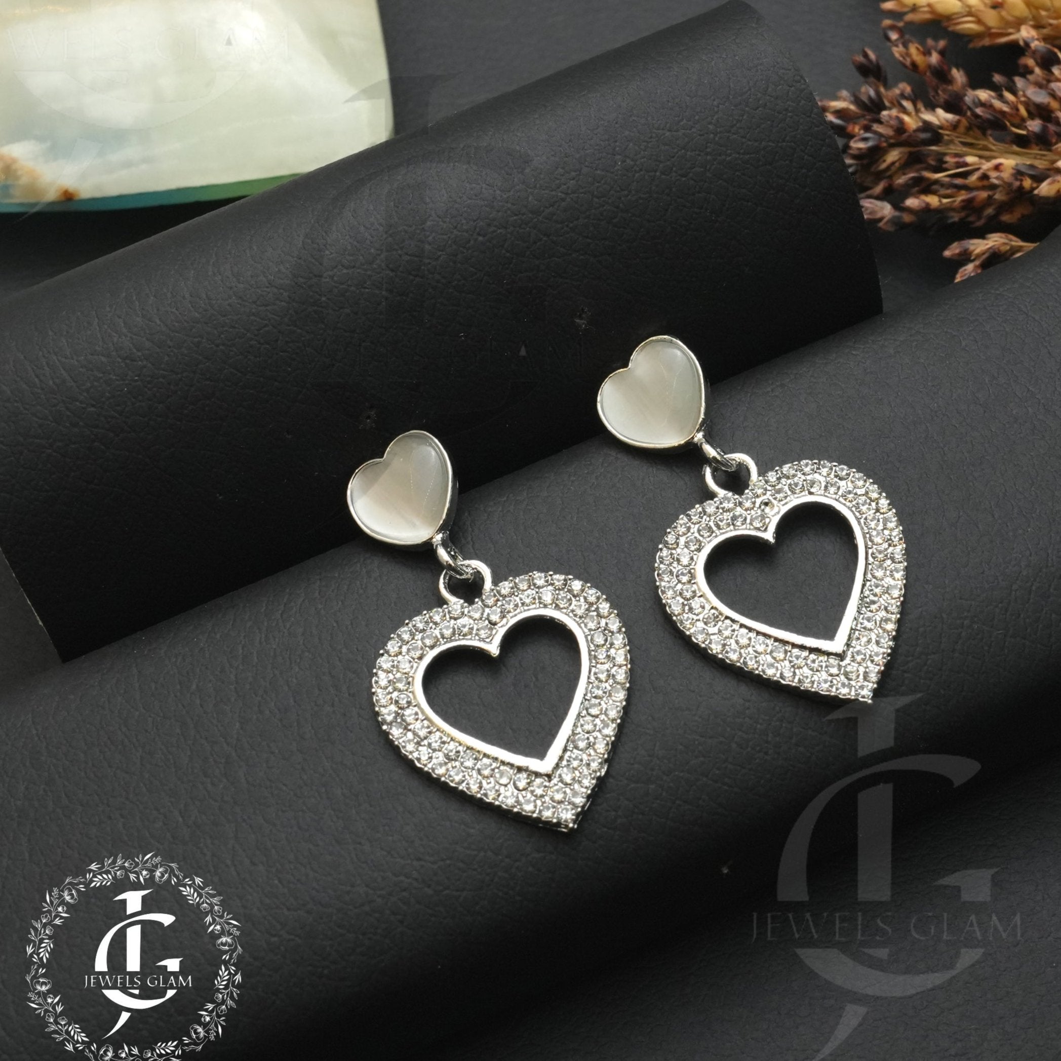 Silver Crystal Heart Drop Earrings with Accent