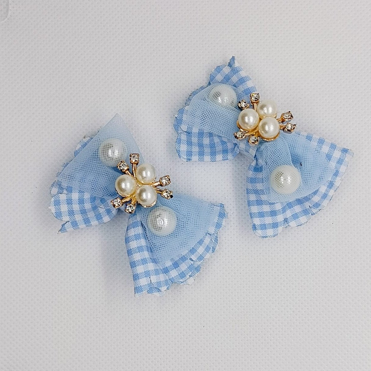 Gingham Pearl Bow Hair Clips(Pair)