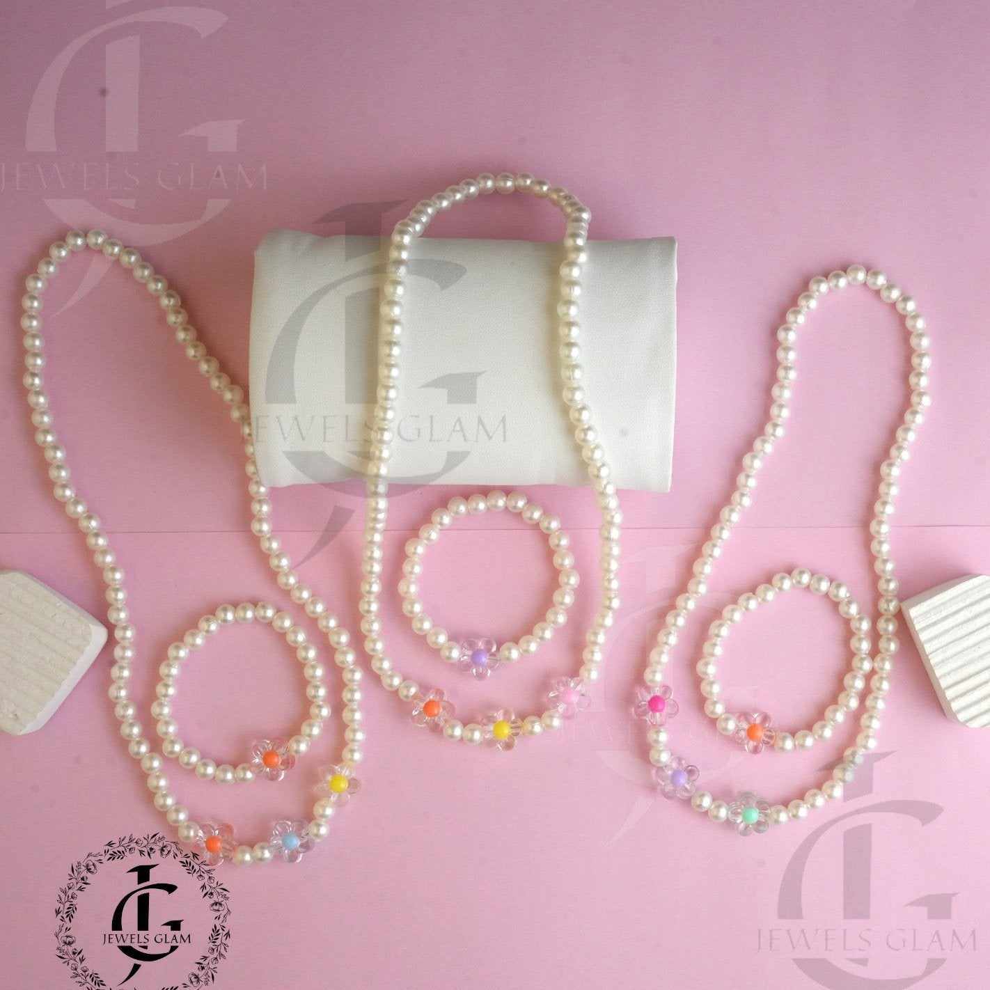 Little Girls Pearl Necklace With Bracelet