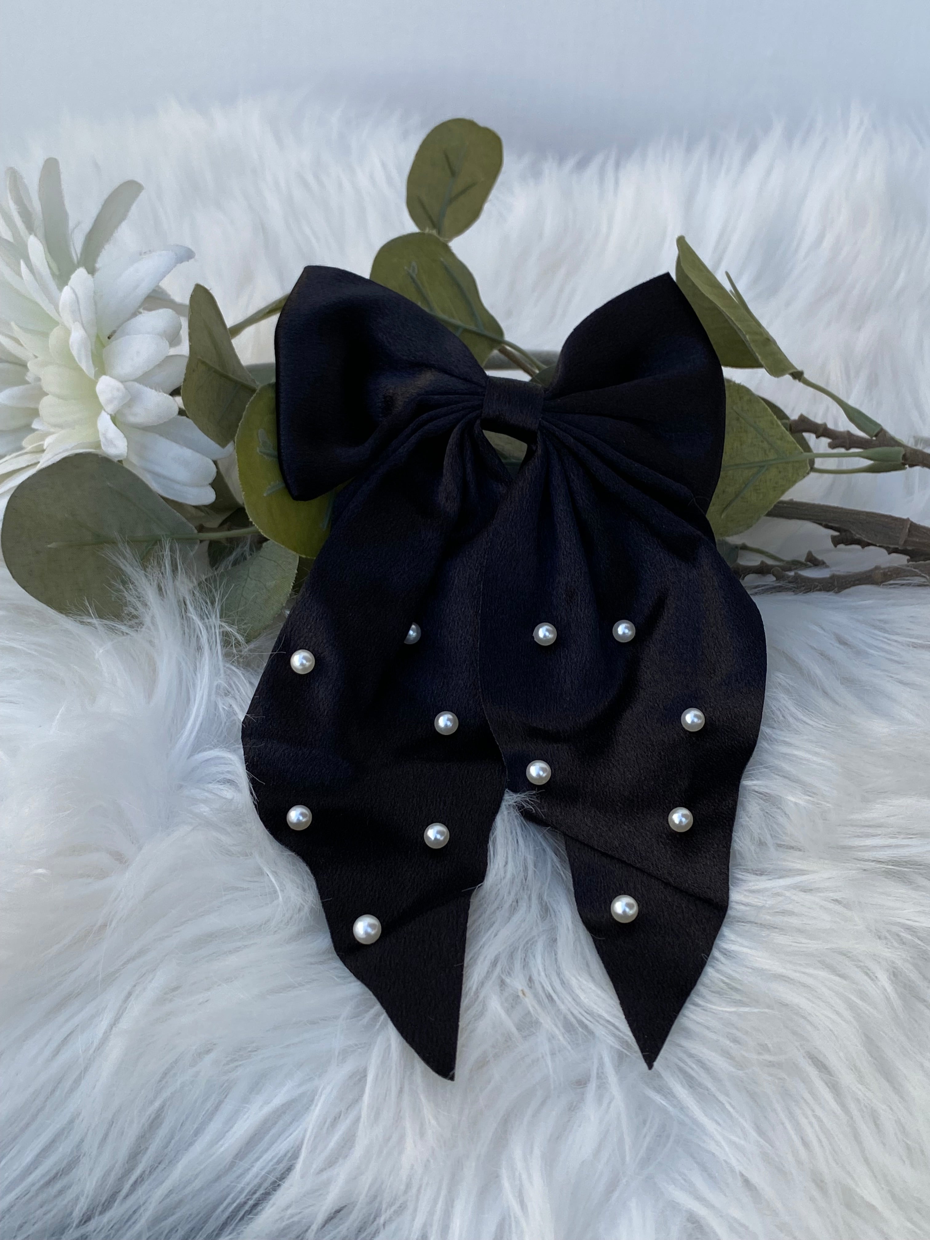 Elegant Satin Pearl Bow Hair