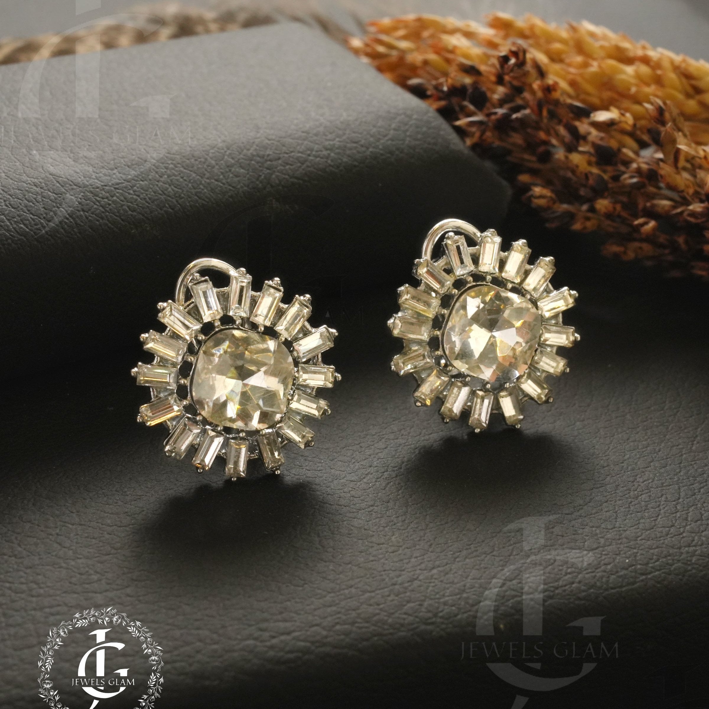 Sparkling Silver Sunburst Crystal Stud Earrings