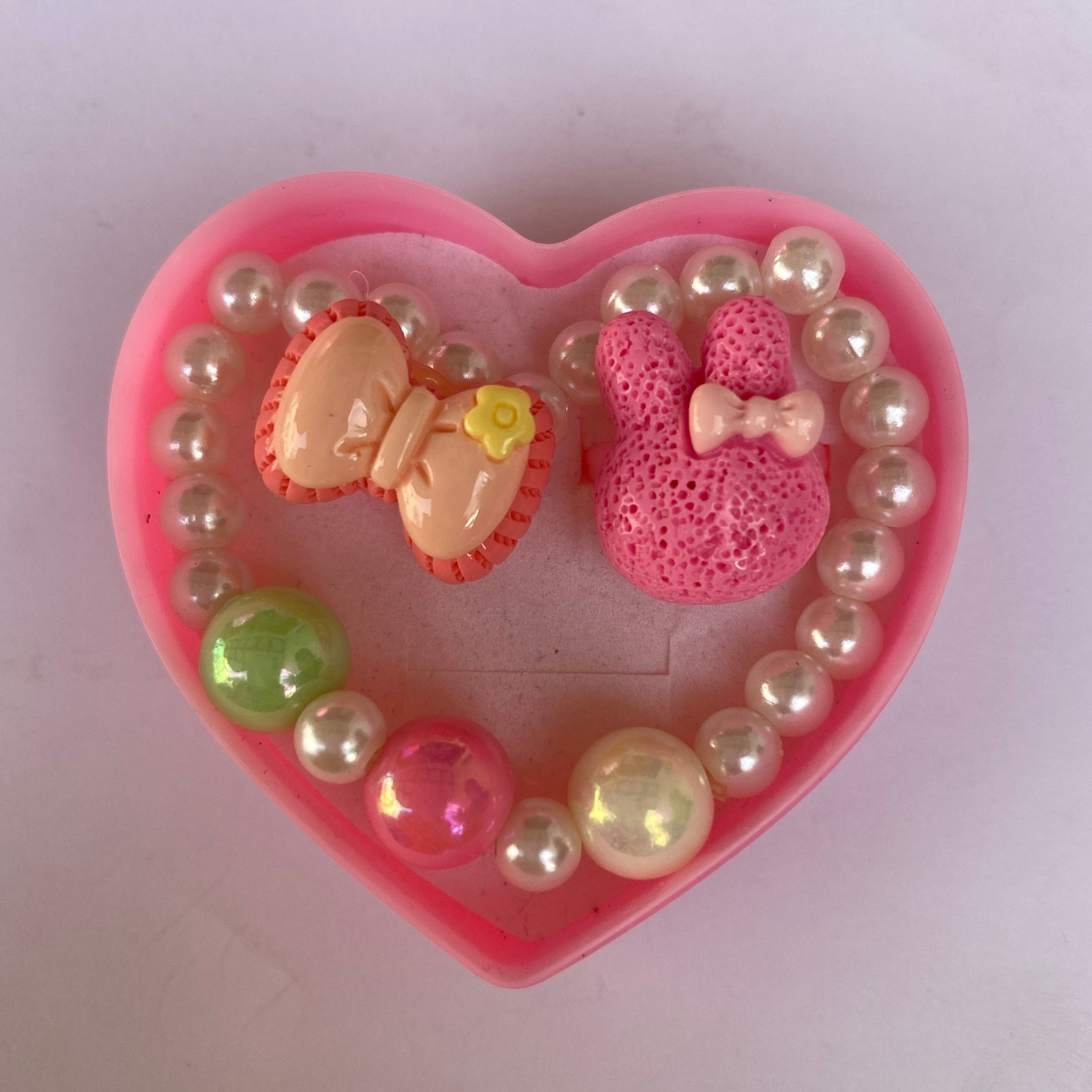 Adorable Kids’ Bracelet & Rings Set in Heart-Shaped Box