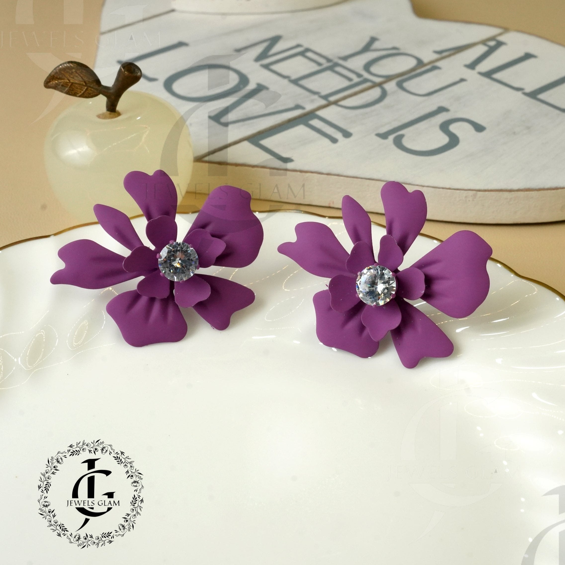 Matte Purple Double Petal Stud Earrings