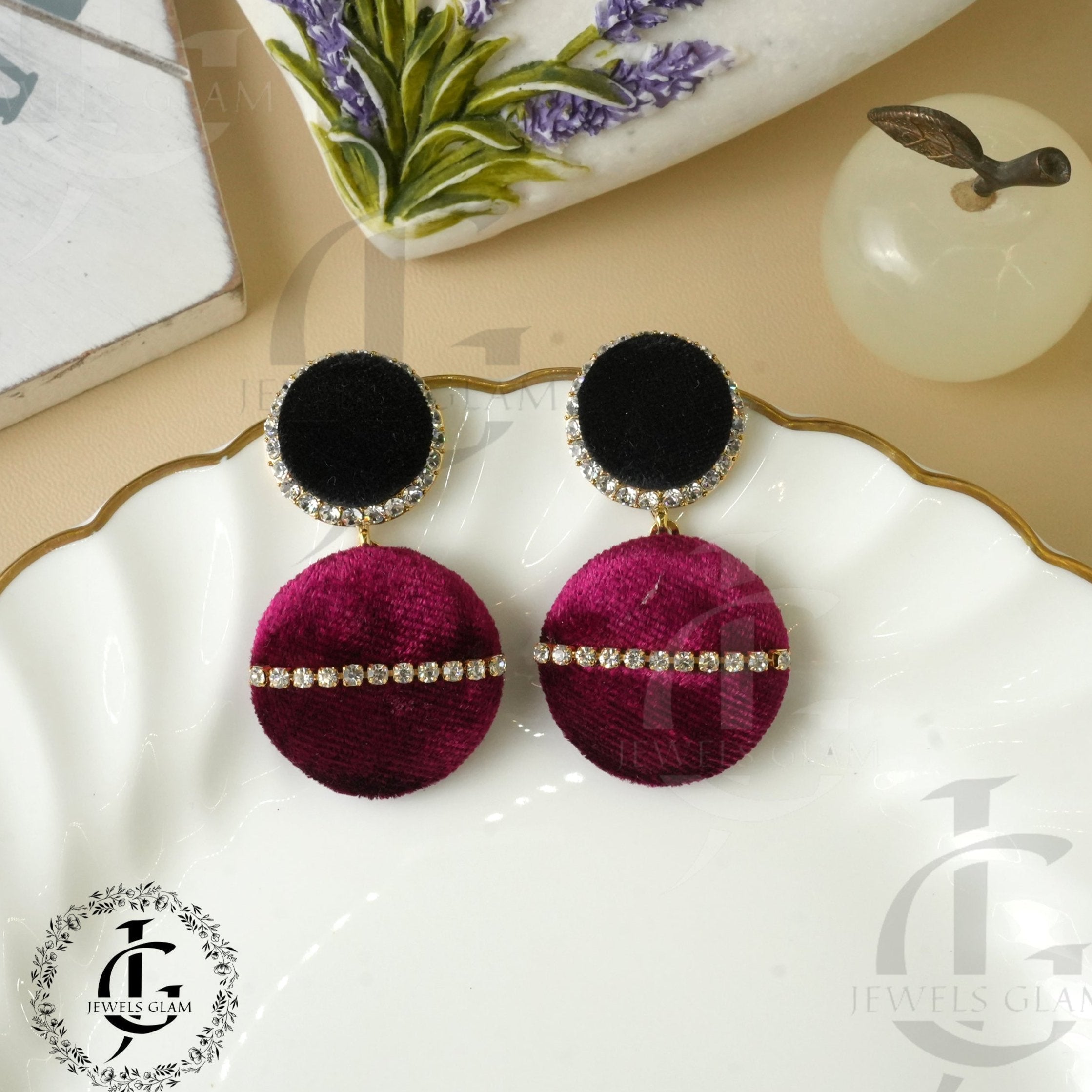 Velvet Drop Earring With Rhinestones